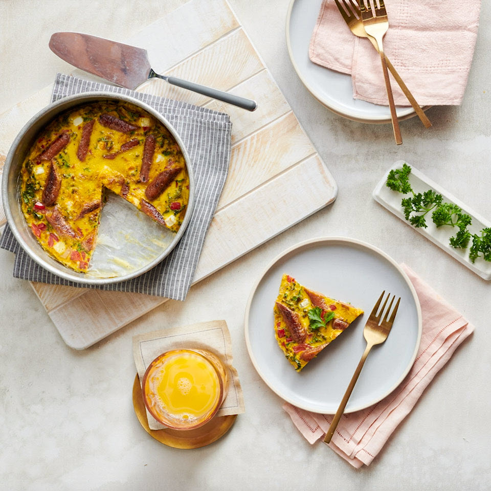 Air Fryer Frittata with Savory Breakfast Links and Vegetables