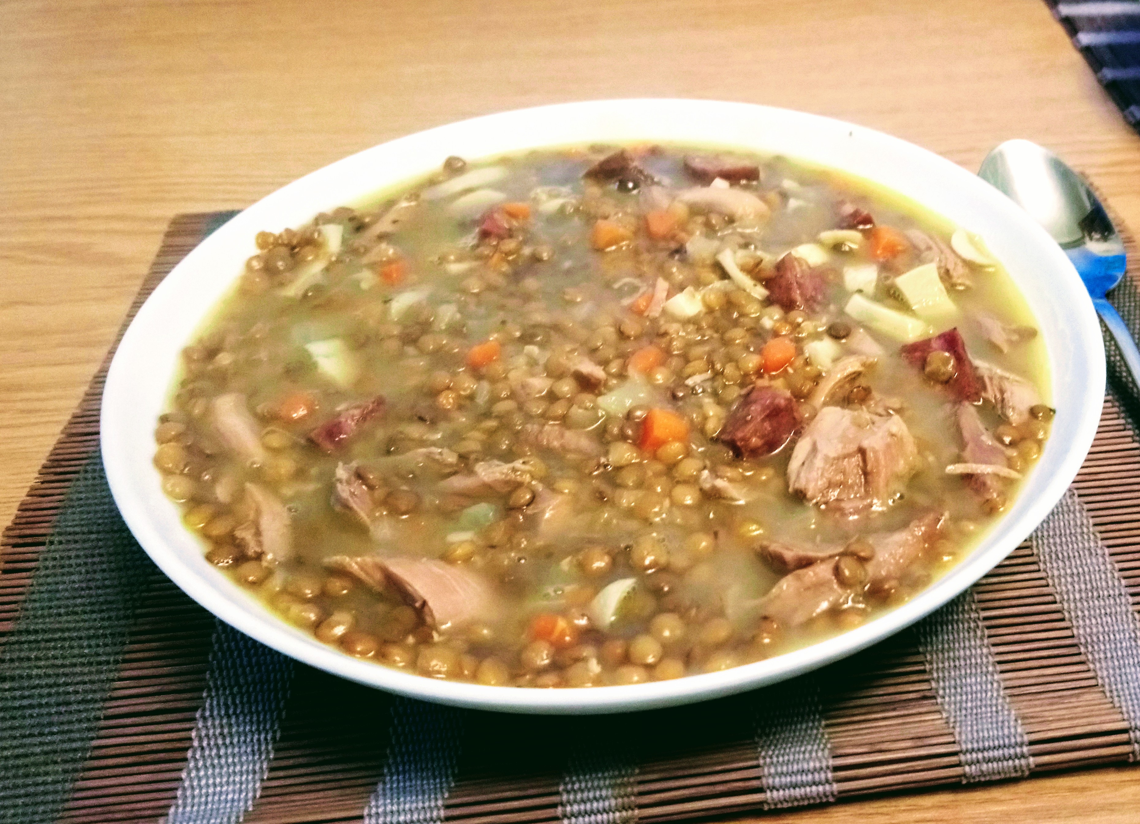 Andouille, Mushroom, and Lentil Soup