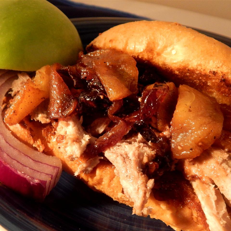 Apple Cider Pulled Pork with Caramelized Onion and Apples