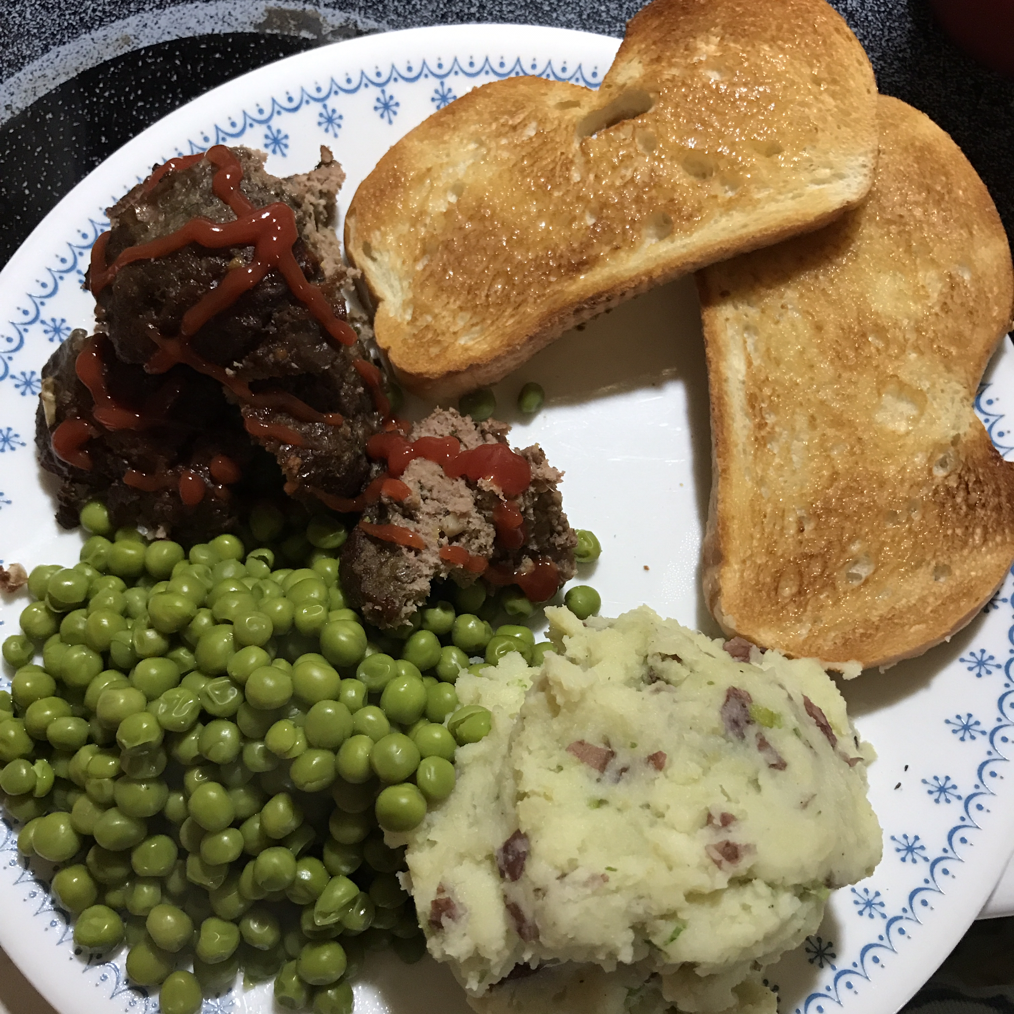 Baby Red Mashed Potatoes and Peas with Spring Meatloaf