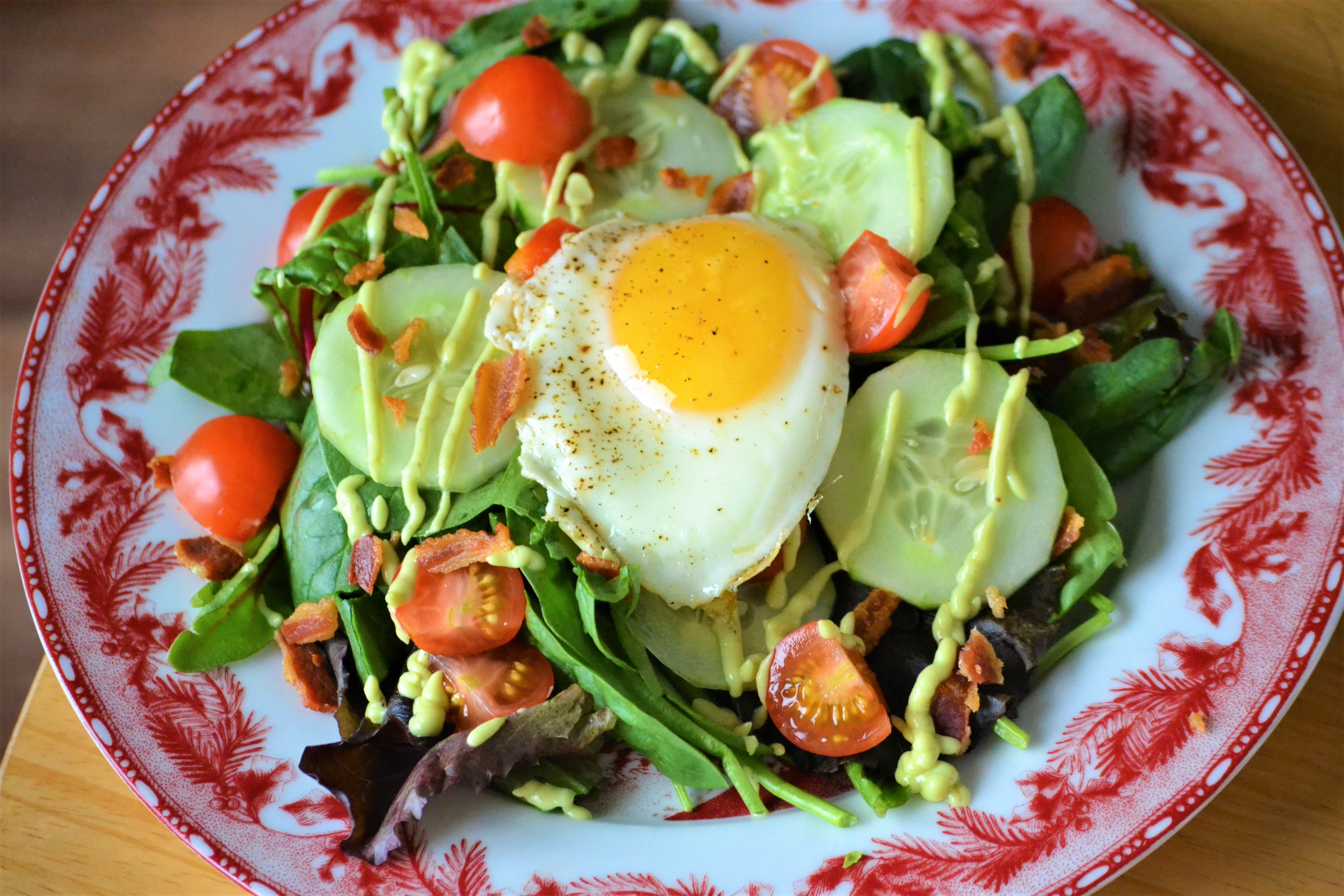 Bacon and Egg Breakfast Salad with Avocado Dressing