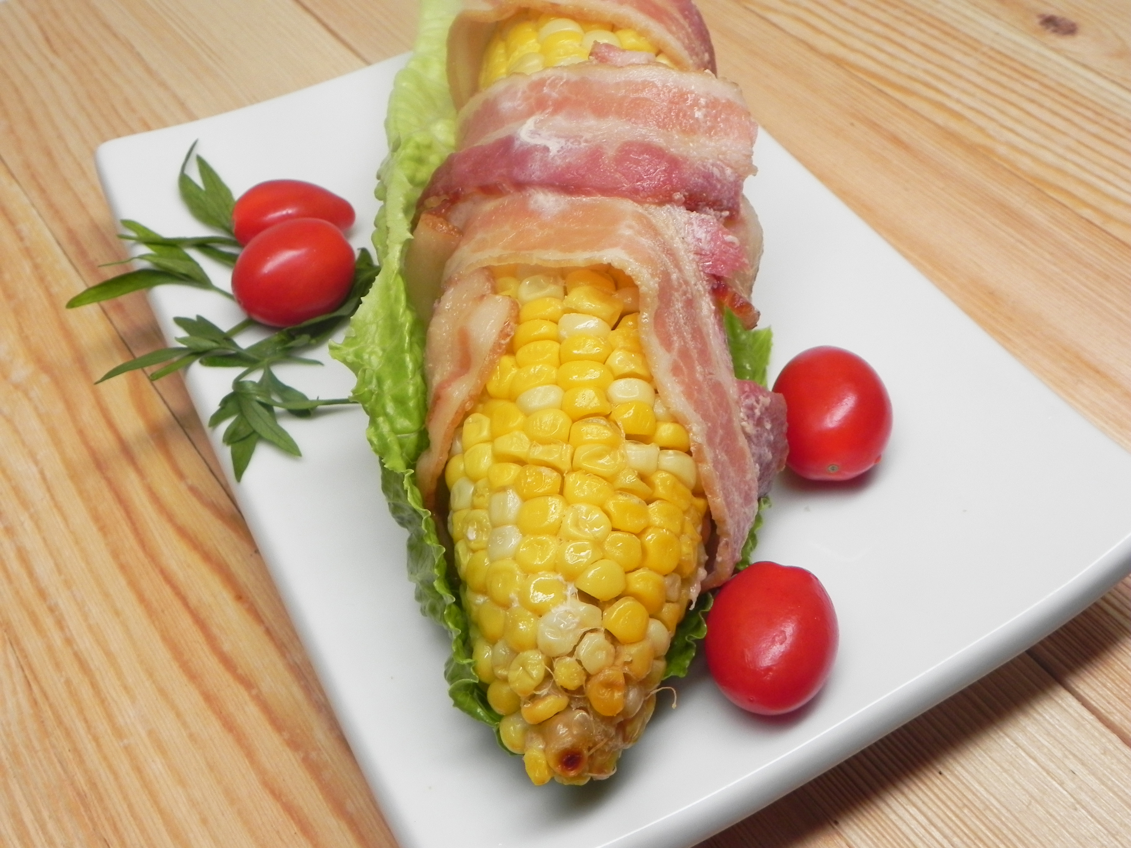 Bacon-Wrapped \"Caramel\" Corn on the Cob