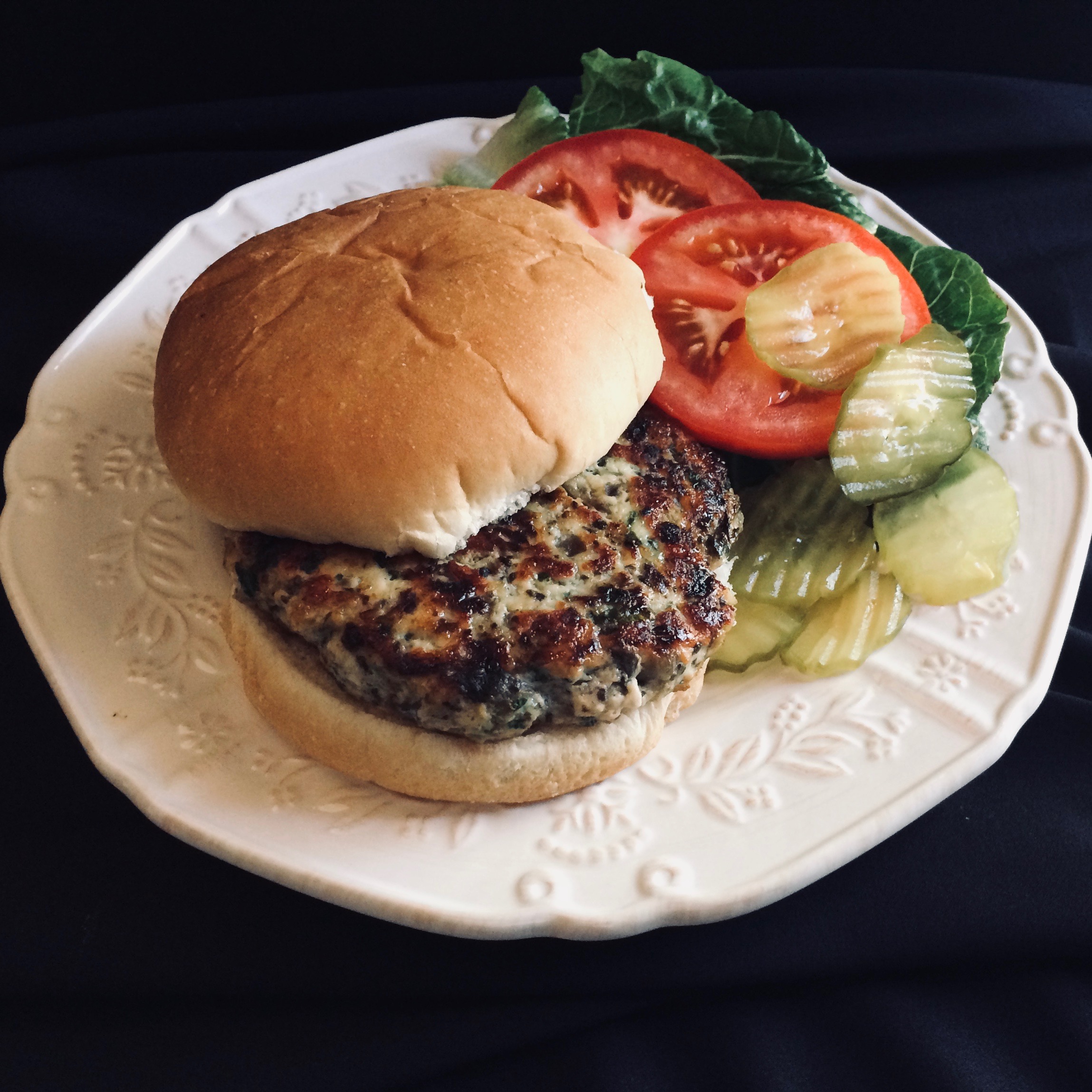 Baked Chicken Burgers with Mushrooms and Spinach