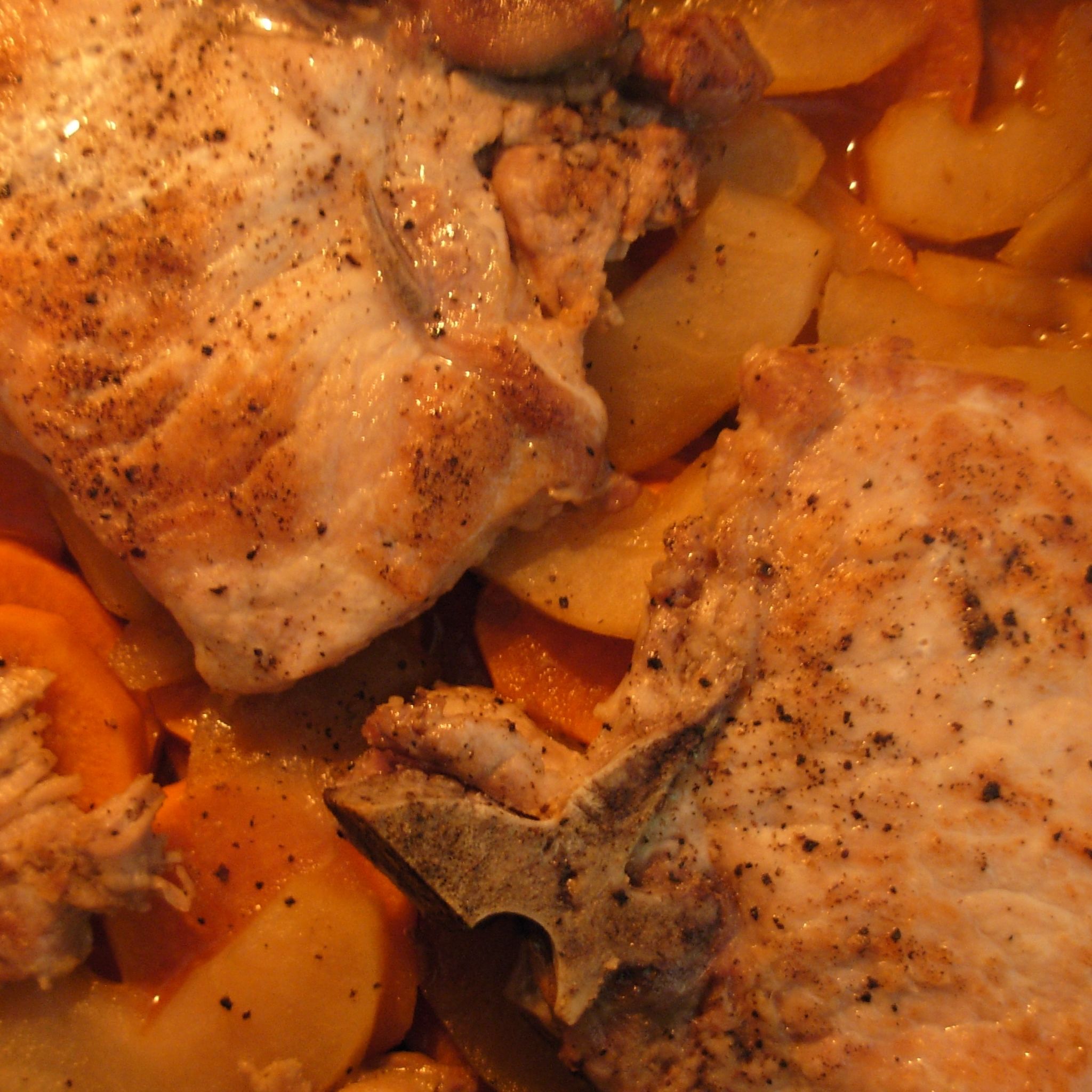 Baked Pork Chops with Sweet Potatoes and Apple