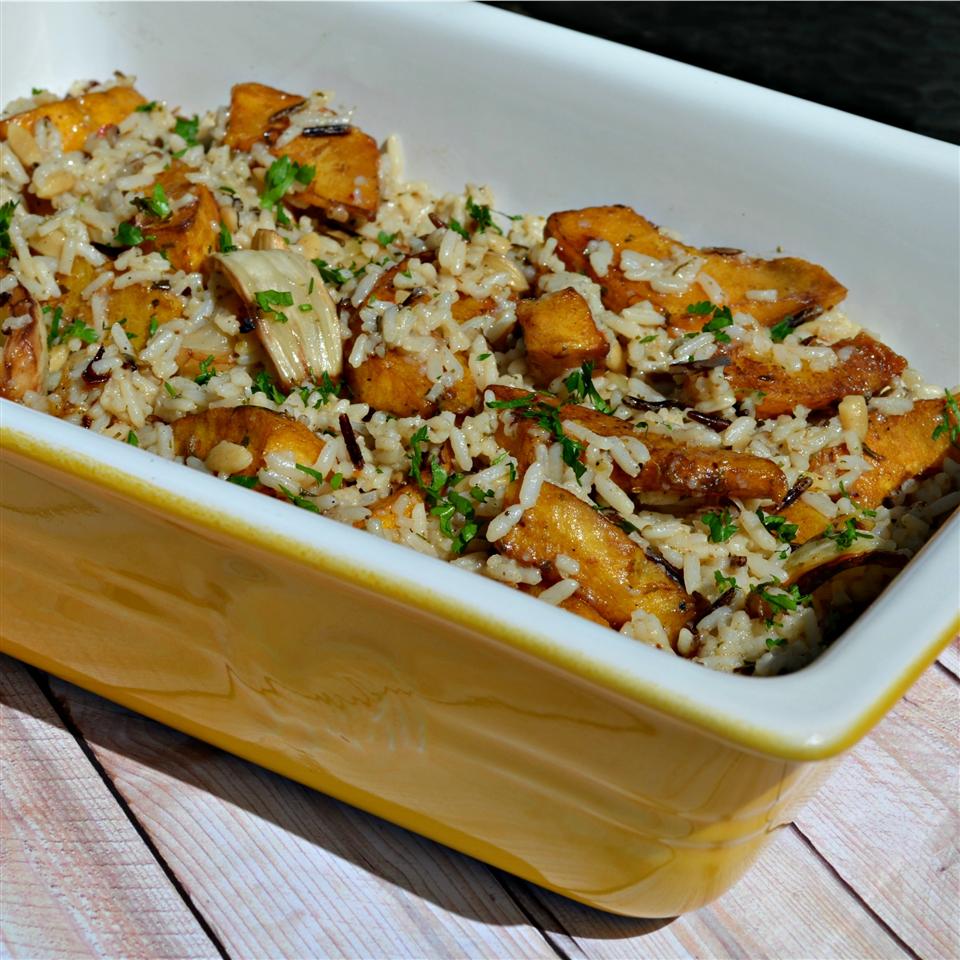 Balsamic Roasted Fennel and Acorn Squash Rice Casserole