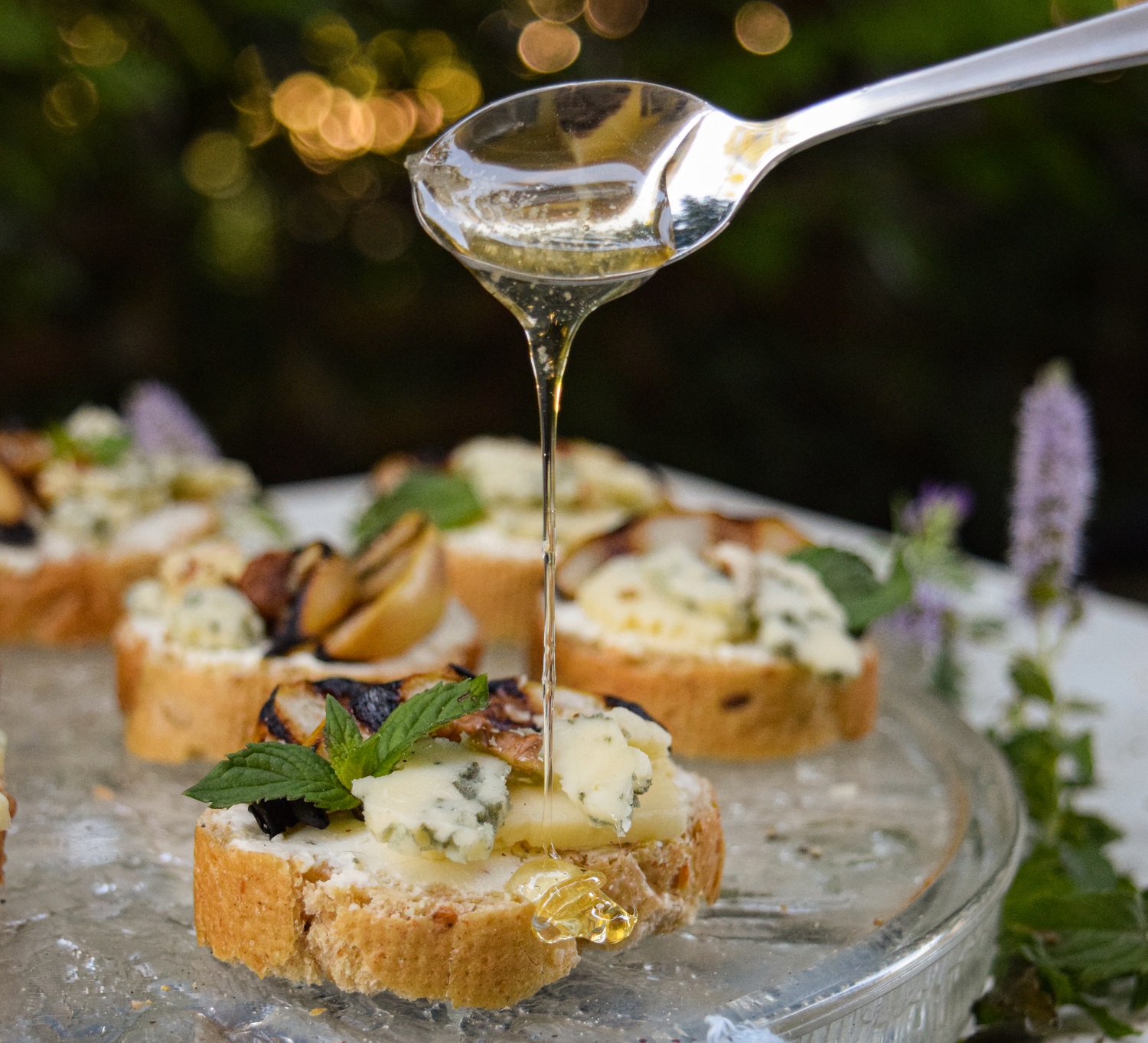 Blue Cheese and Grilled Pear Crostini