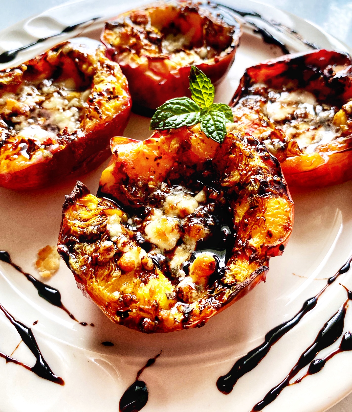 Broiled Nectarines with Blue Cheese and Balsamic Reduction