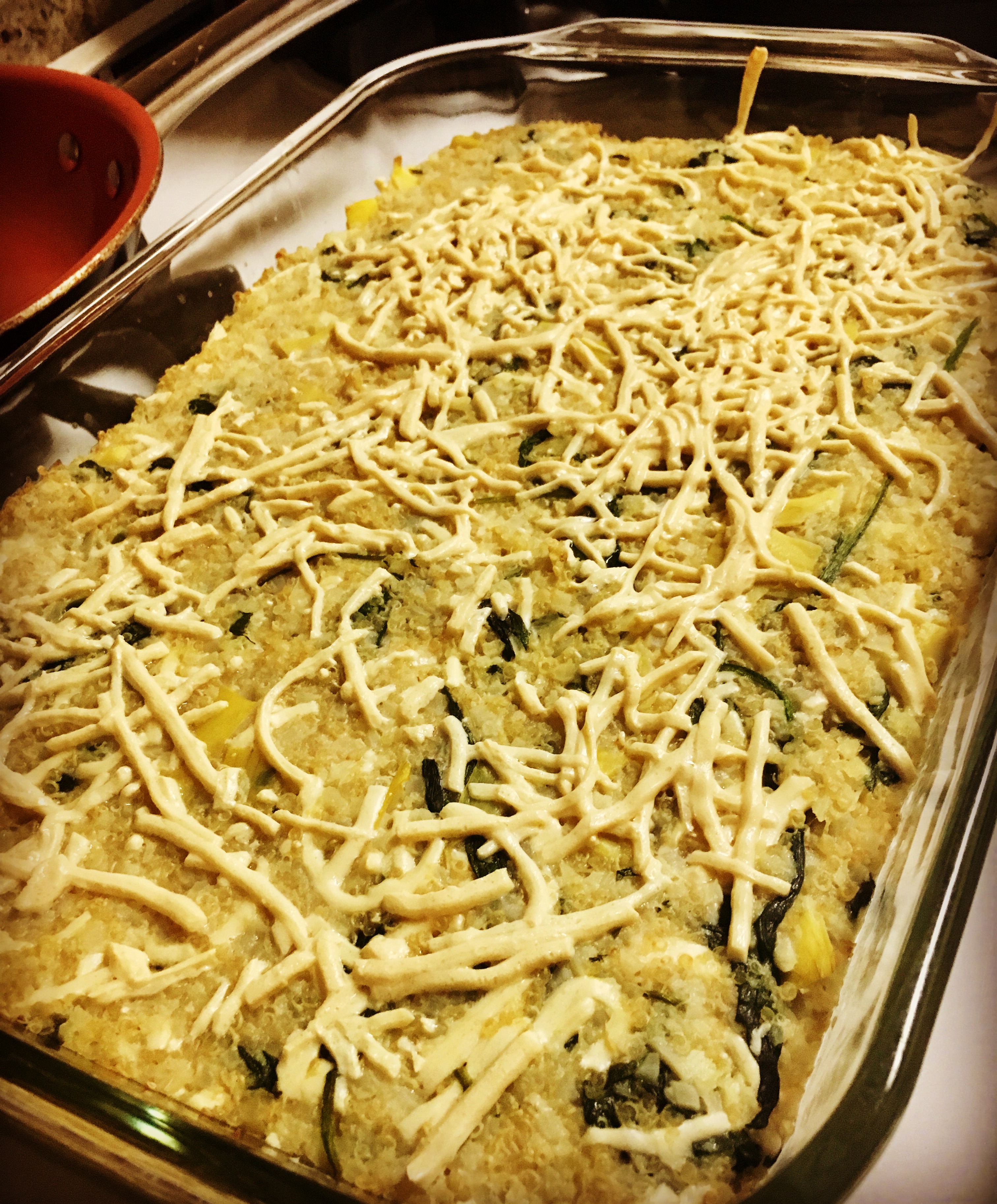 Cauliflower Rice Casserole with Spinach and Artichokes