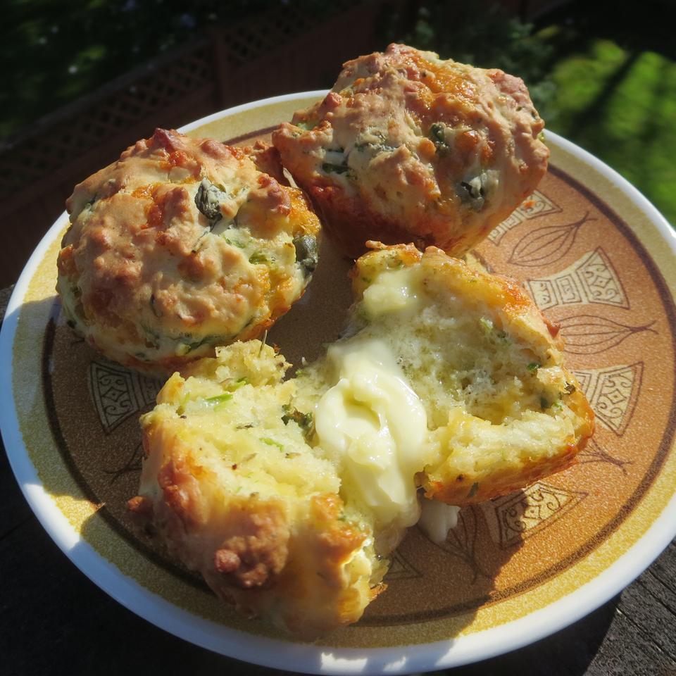 Cheesy Asparagus Caper Muffins