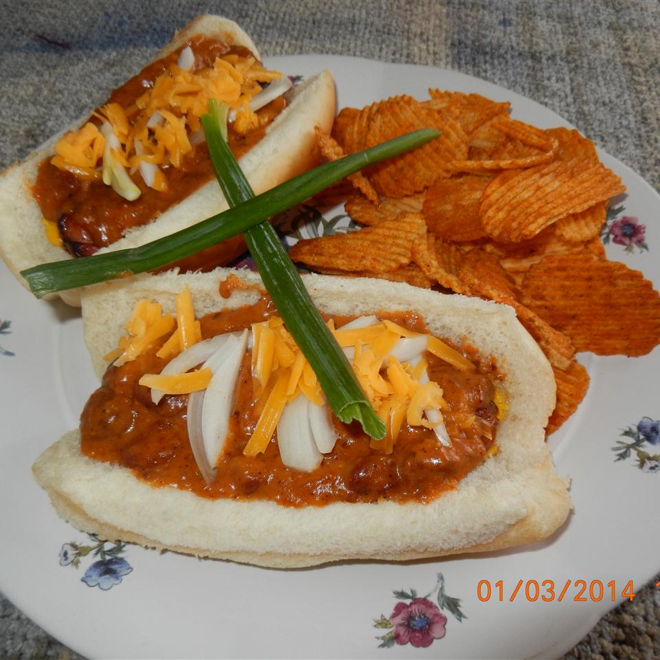 Cheesy Slow Cooker Chili Dogs