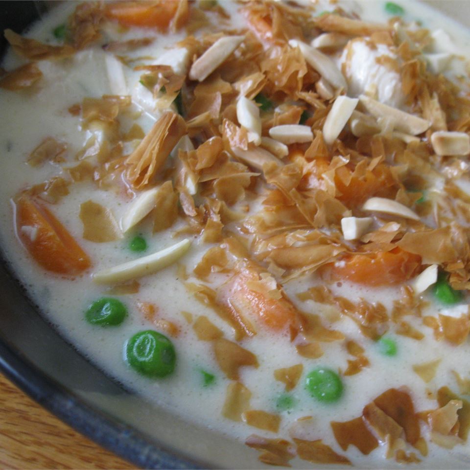 Chicken Pot Pie Soup with Toasted Almonds