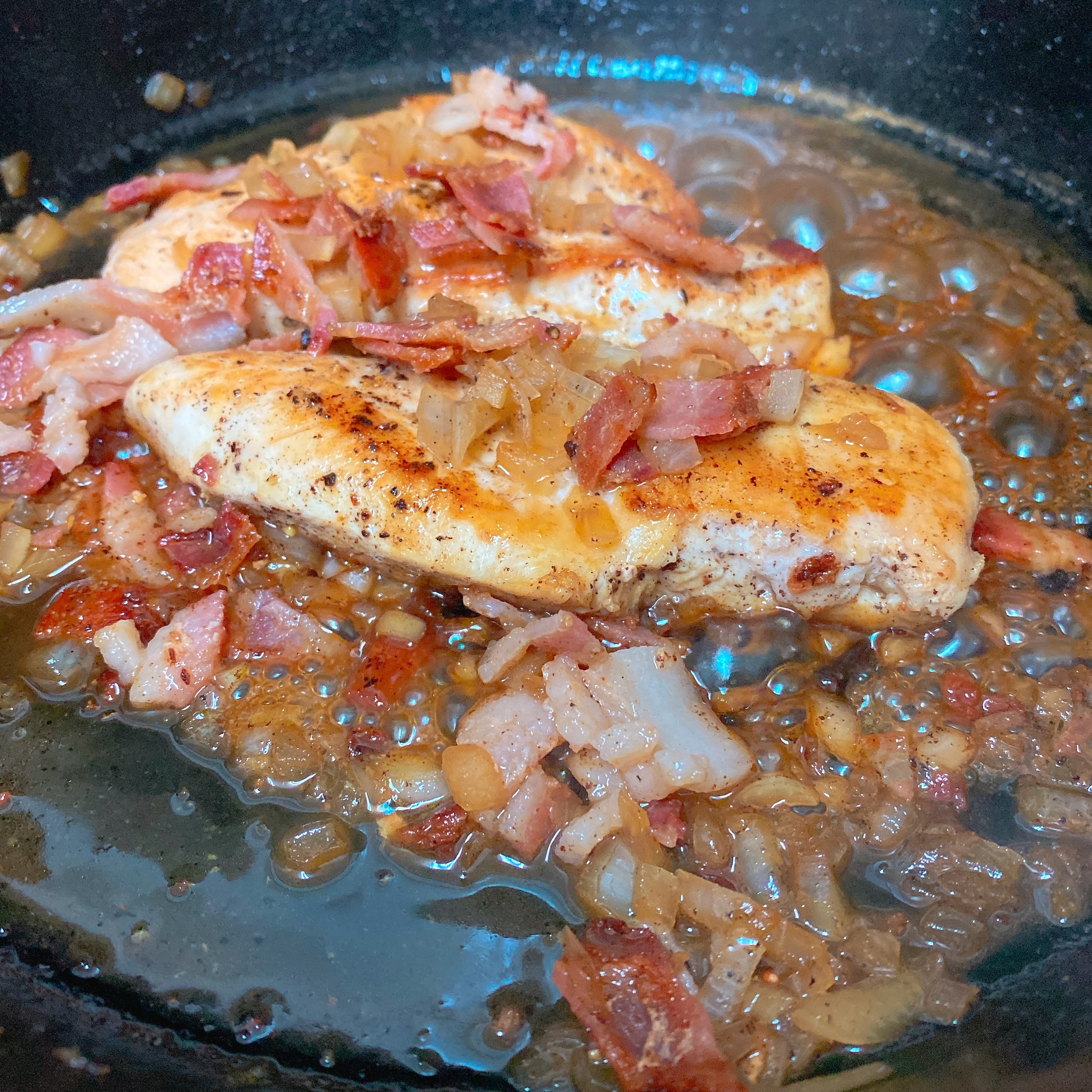 Chicken with Apple Cider and Bacon Sauce