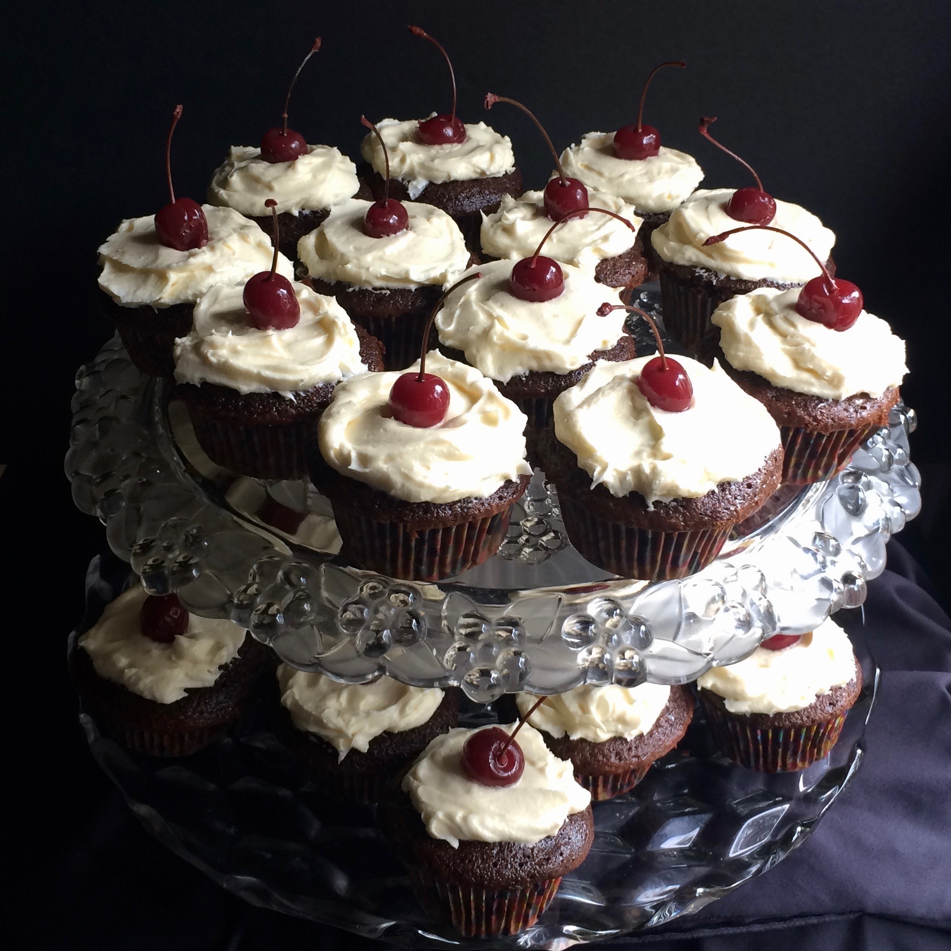 Chocolate-Cherry Cupcakes with Cream Cheese Buttercream Frosting