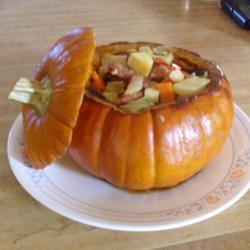 Cinderella Pumpkin Bowl with Vegetables and Sausage