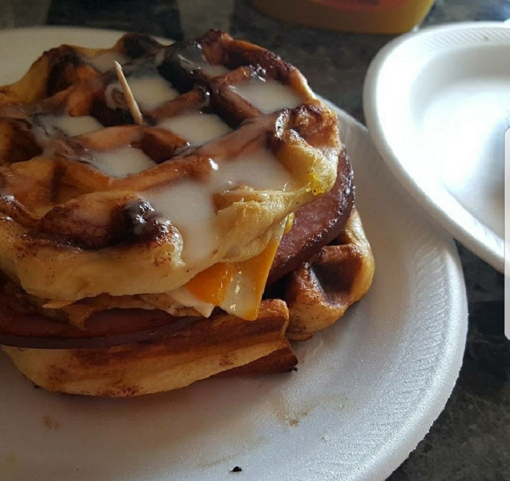Cinnamon Roll Waffle Breakfast Sandwich