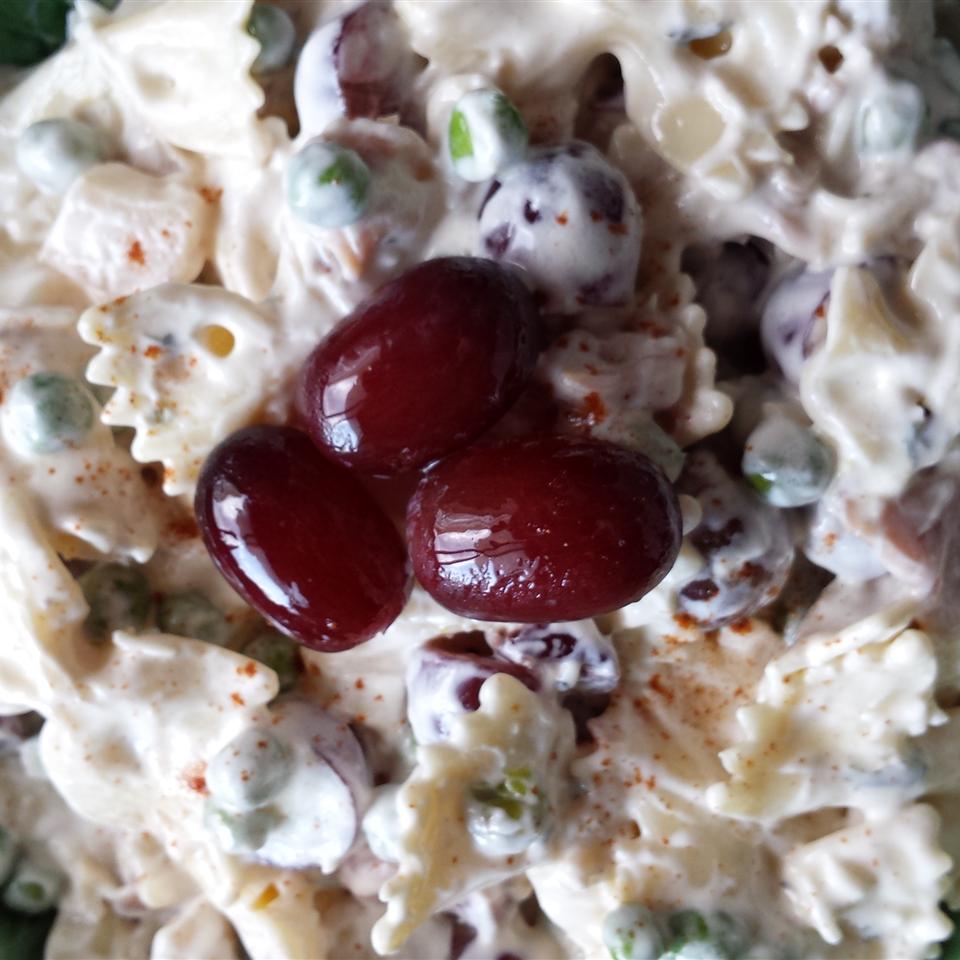 Creamy Bow Tie Pasta Salad with Prosciutto, Peas, Grapes, and Dried Cranberries