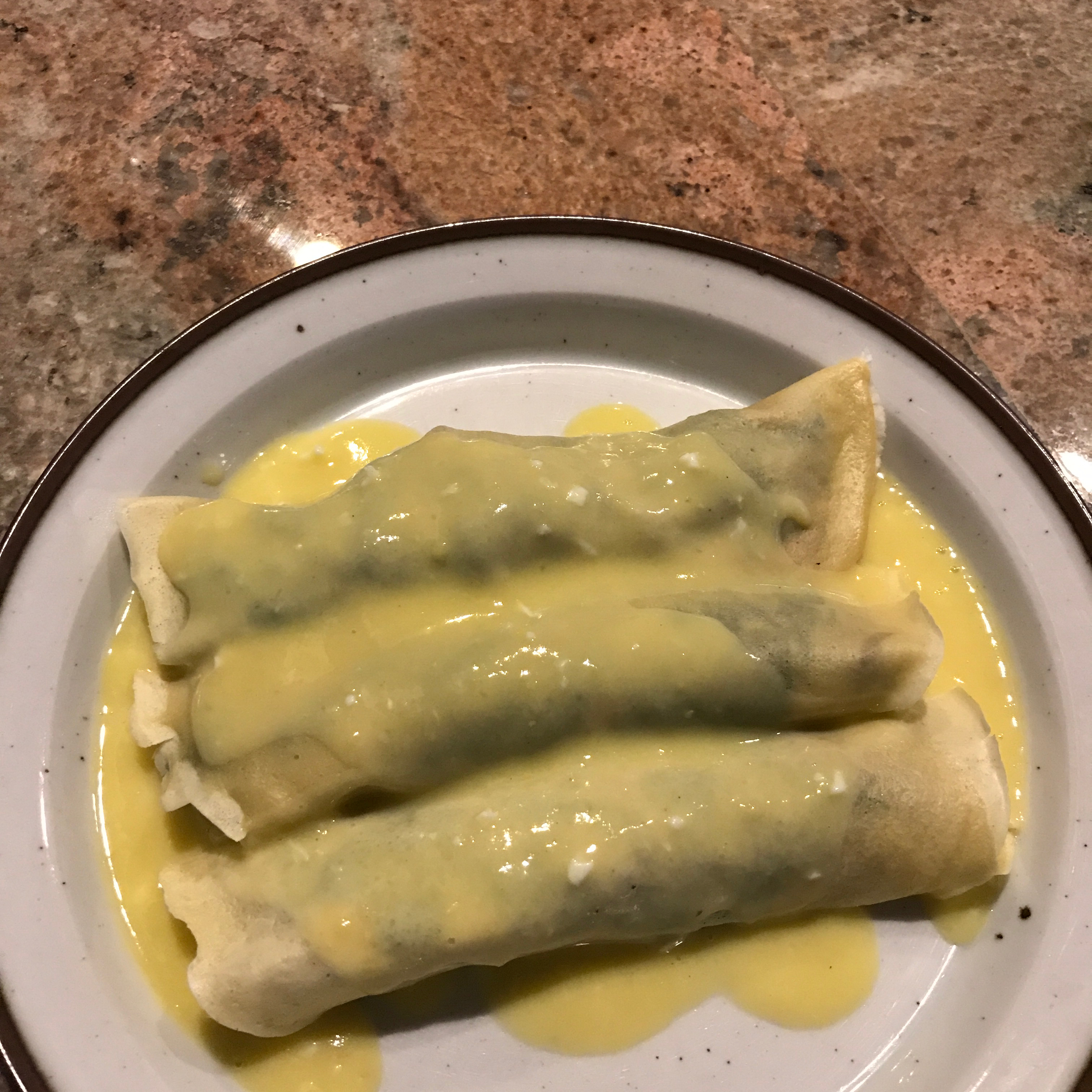 Crepes with Spinach, Bacon and Mushroom Filling