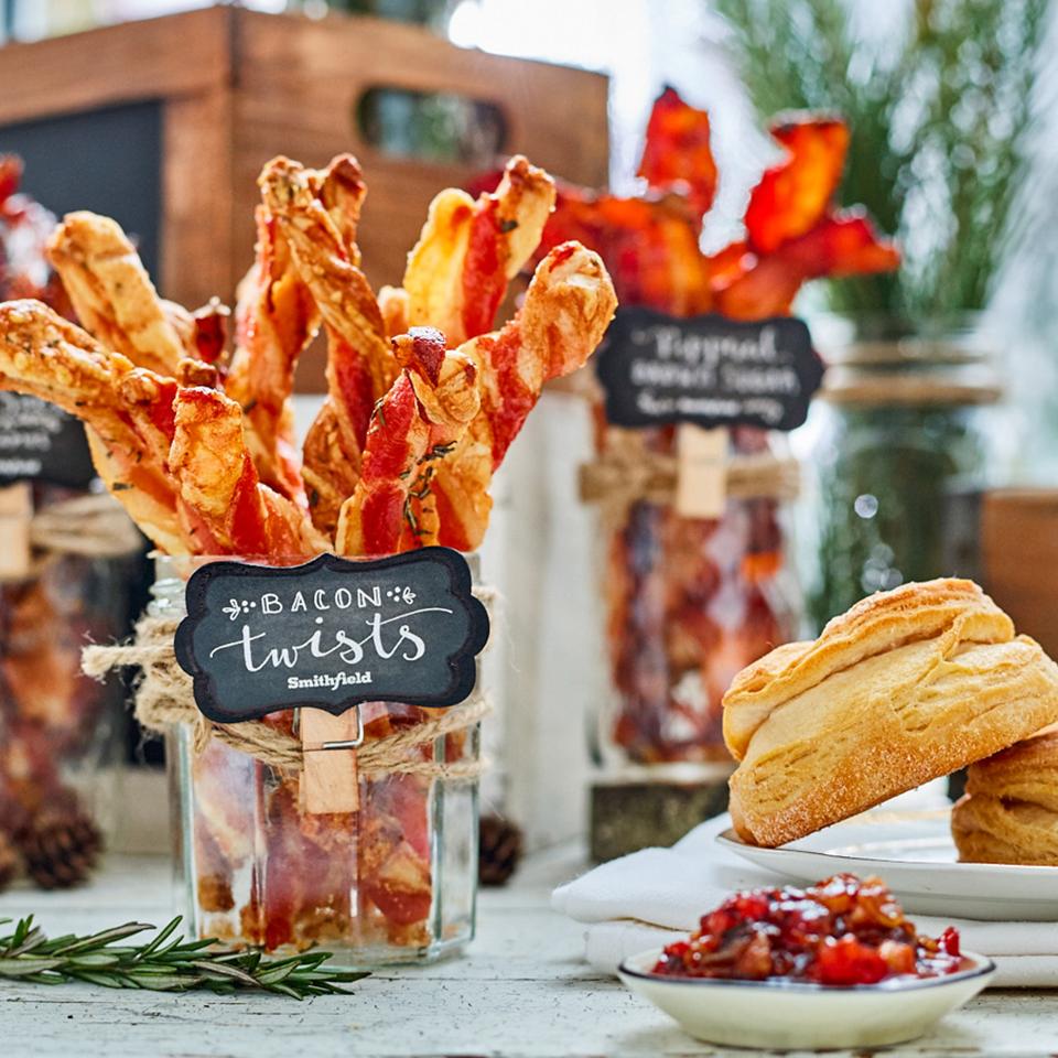 Crispy Bacon Twists with Gouda and Apricot Preserves