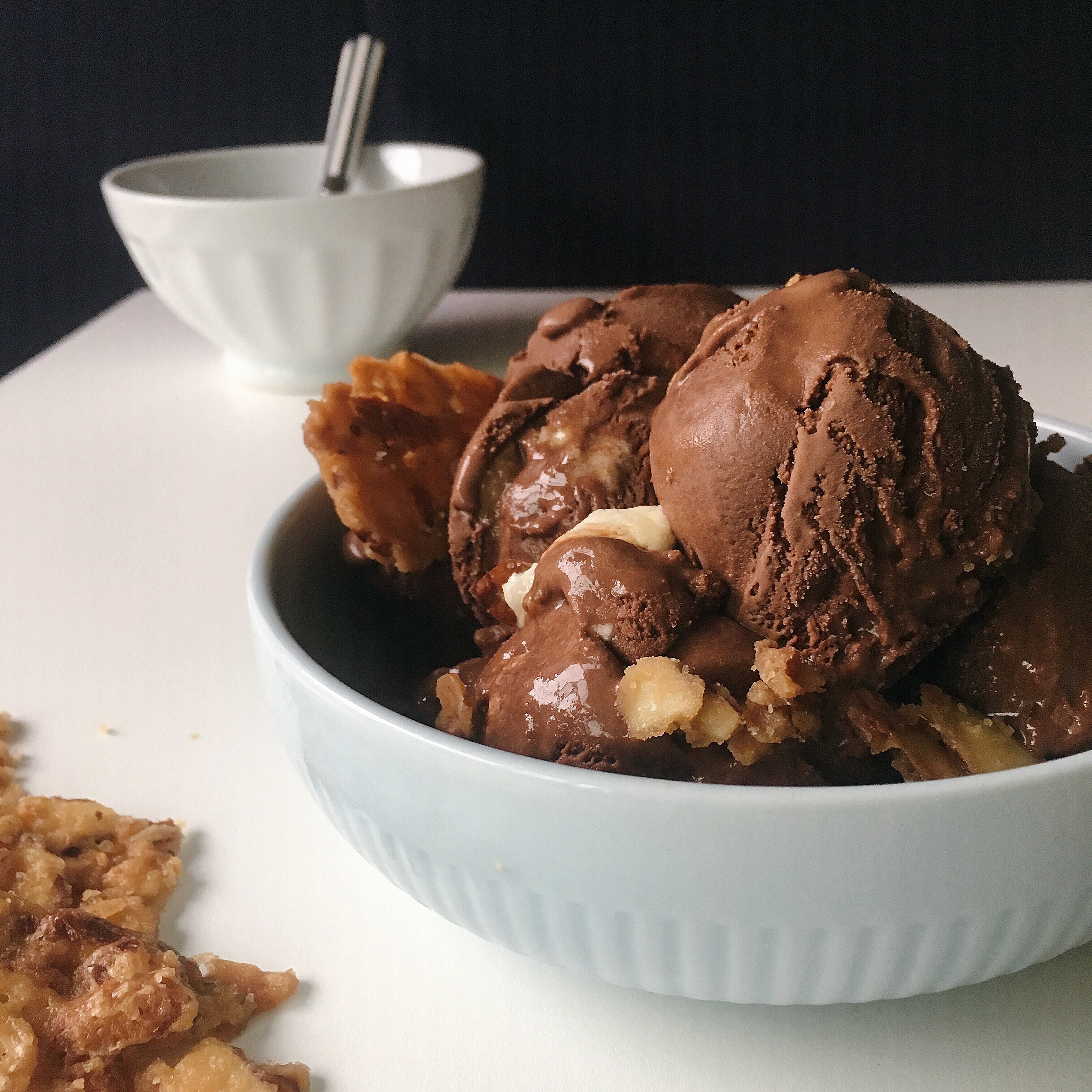 Dark Chocolate Ice Cream with Caramelized Almonds and Toasted Marshmallows