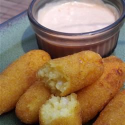 Deep Fried Corn Meal Sticks (Sorullitos de Maiz) with Dipping Sauce
