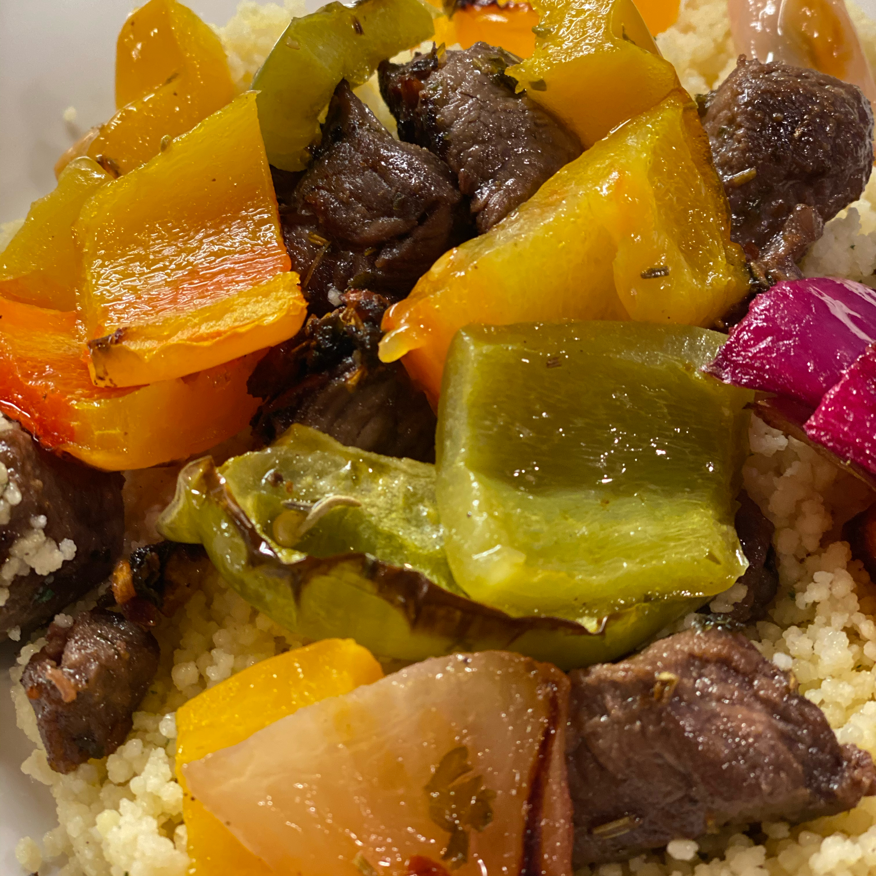 Diced Lamb with Roasted Vegetables and Couscous