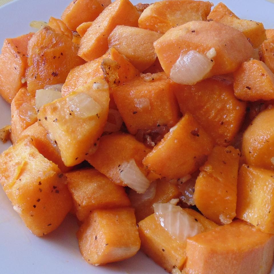 Diced Sweet Potatoes with Onions and Garlic