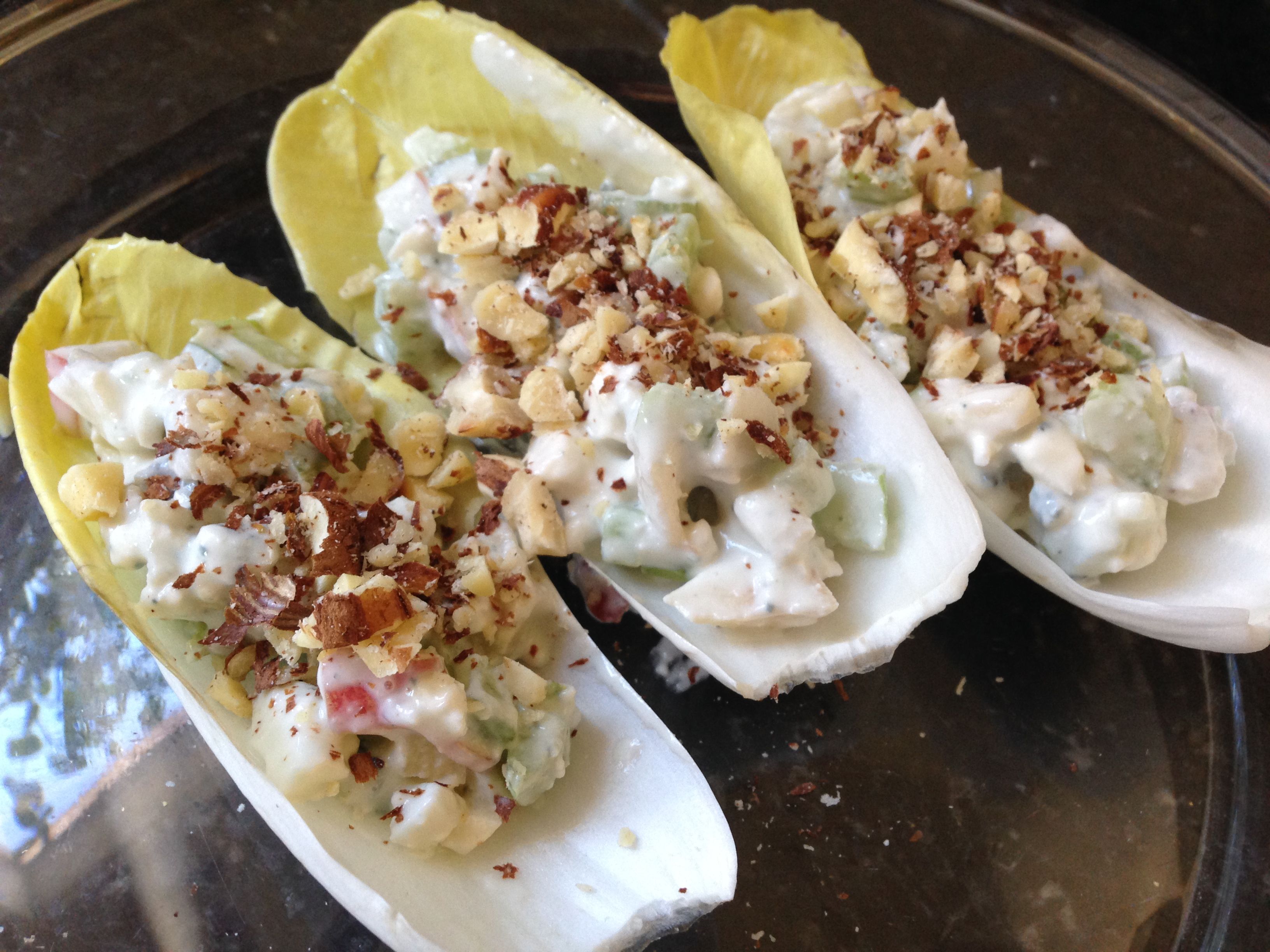 Endive Boats with Apple, Blue Cheese, and Hazelnuts