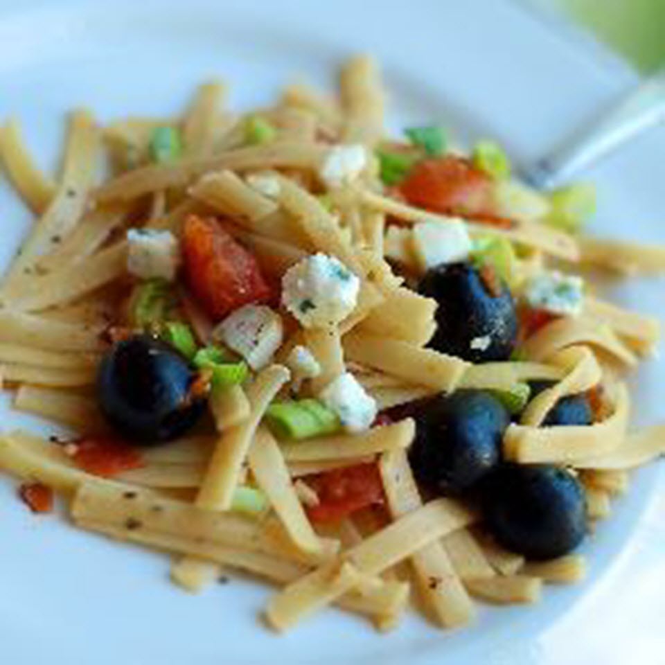 Fettuccine with Tomatoes, Olives, and Goat Cheese