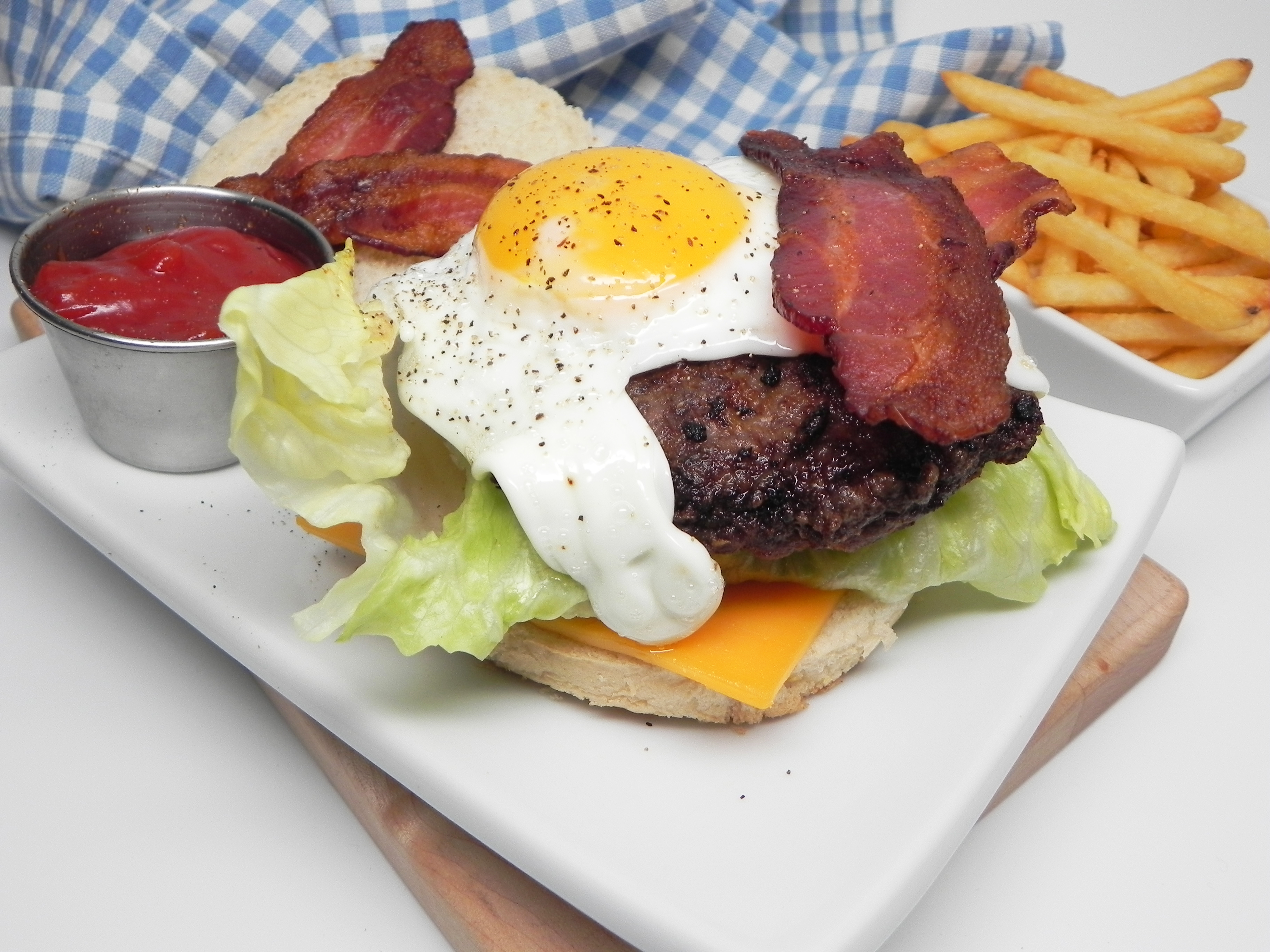 Flat Top Grilled Burgers with Fried Eggs