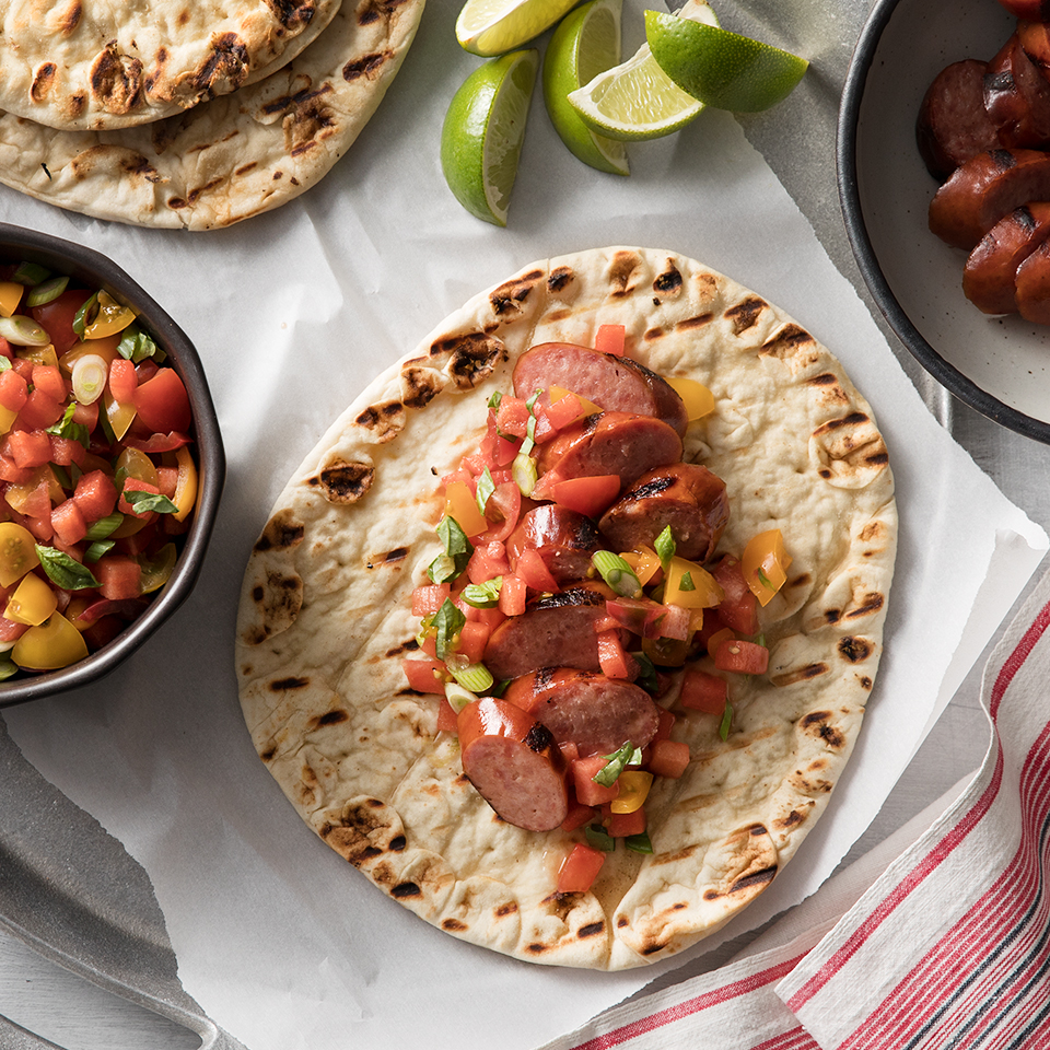 Flatbread Sandwiches with Hillshire Farm® Smoked Sausage and Watermelon Salsa