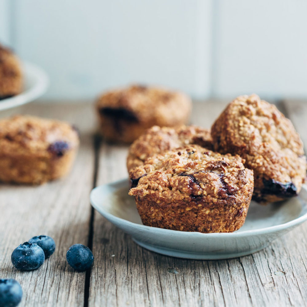Fluffy Low-Fat Vegan Blueberry Muffins