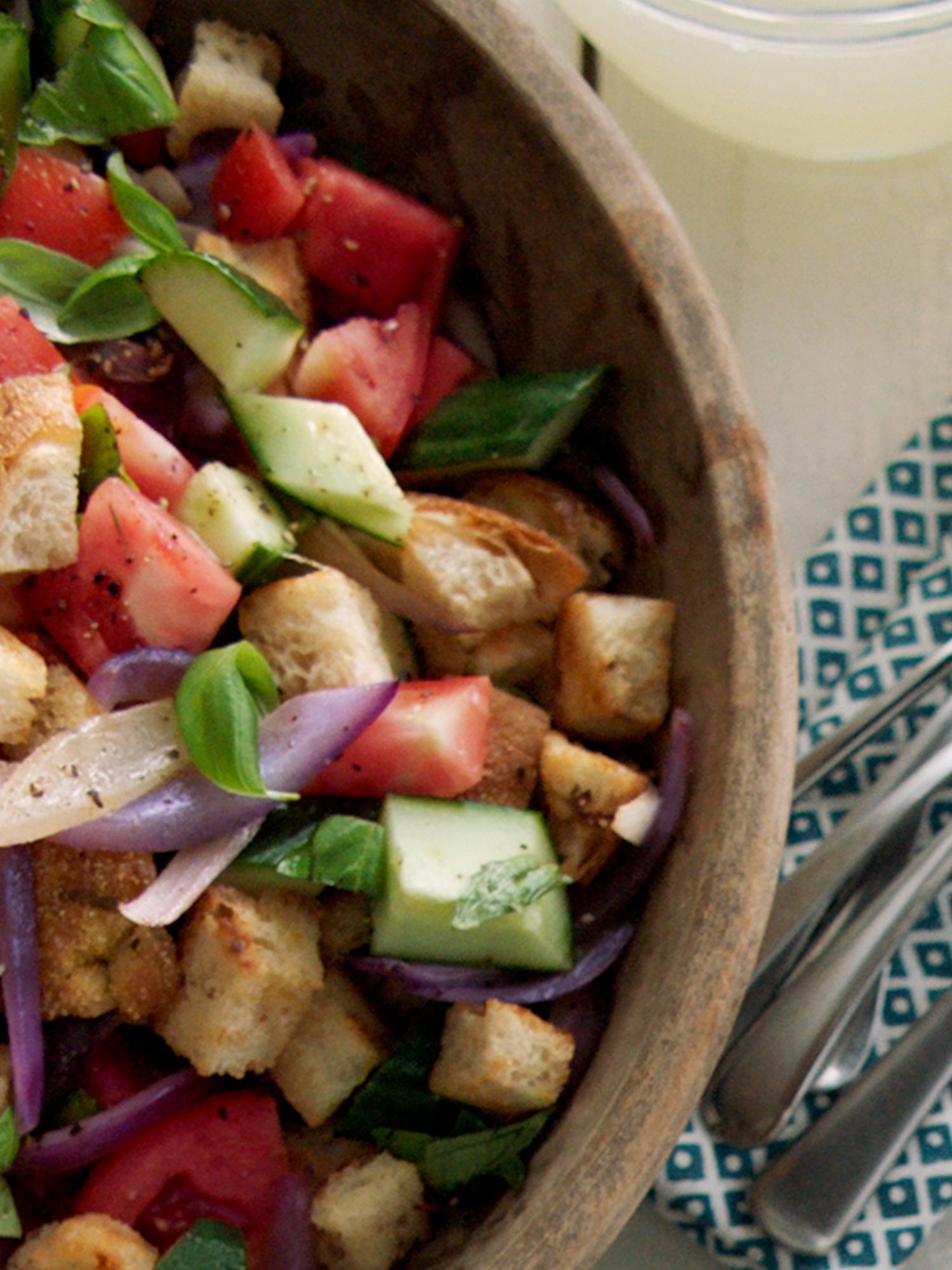 Fresh Tomato and Cucumber Salad with Buttery Garlic Croutons