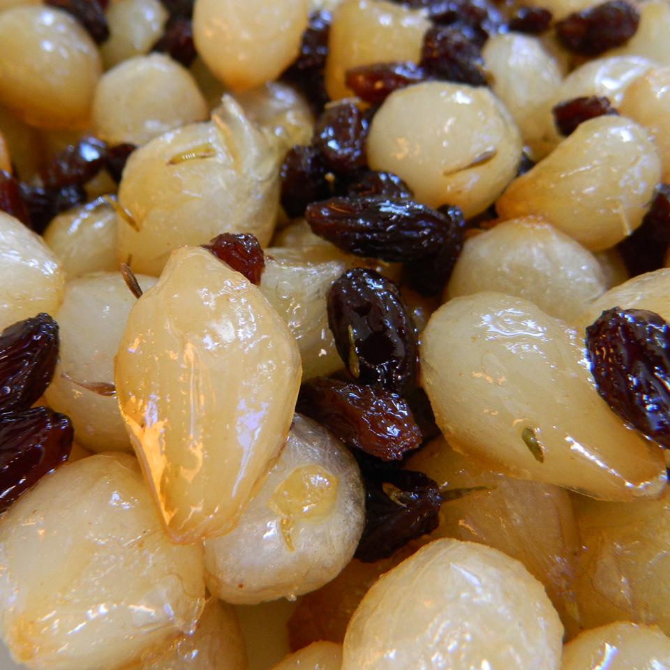Glazed Pearl Onions With Raisins And Almonds