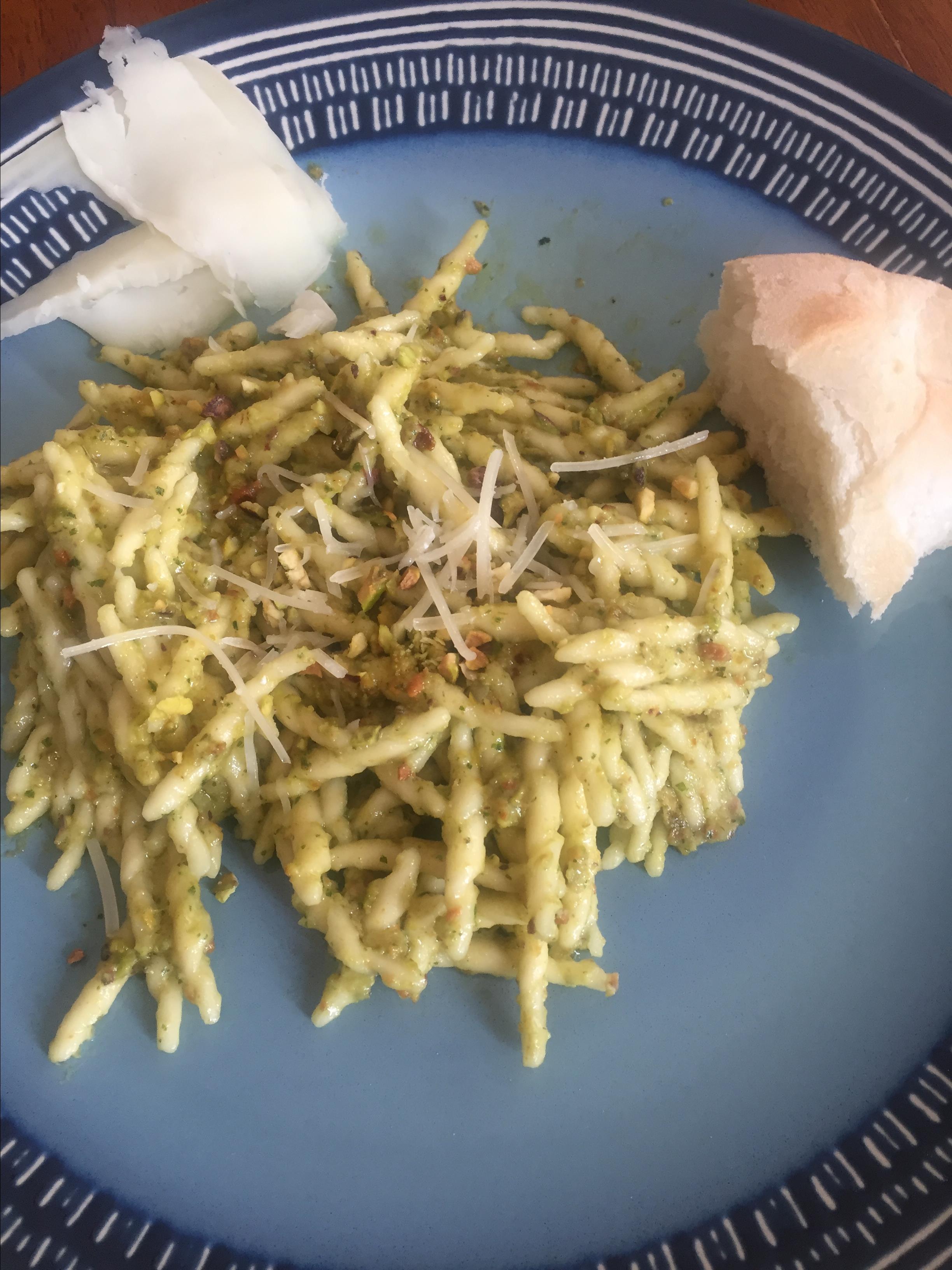 Gluten Free Penne with Pistachio Pesto and Heirloom Tomato Salad