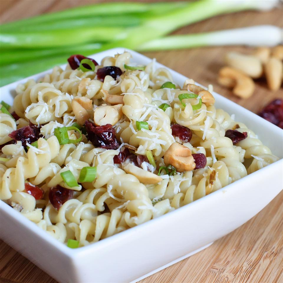 Gluten Free Rotini with a Charred Green Onion Pesto, Toasted Cashews and Cranberries
