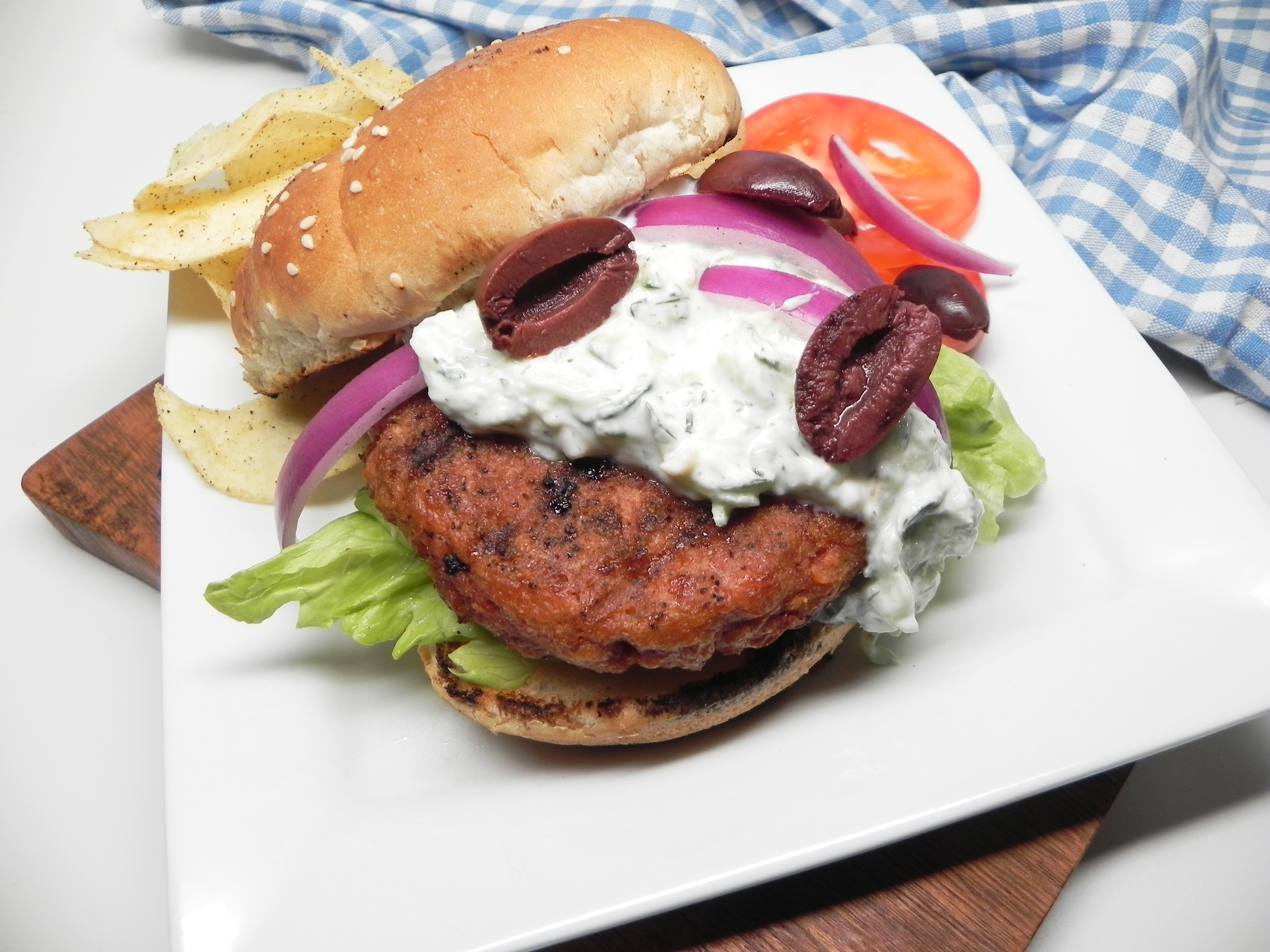 Greek Grilled Beyond Meat® Burgers