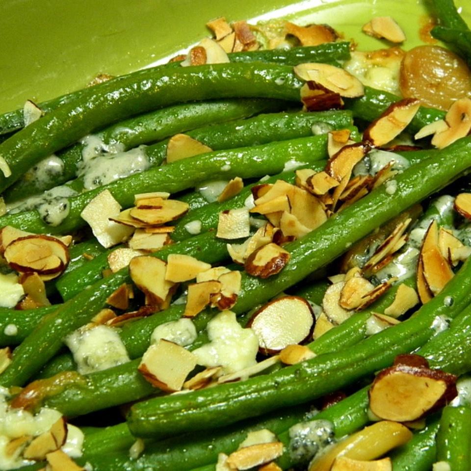 Green Bean \"Almondine\" with Garlic and Blue Cheese