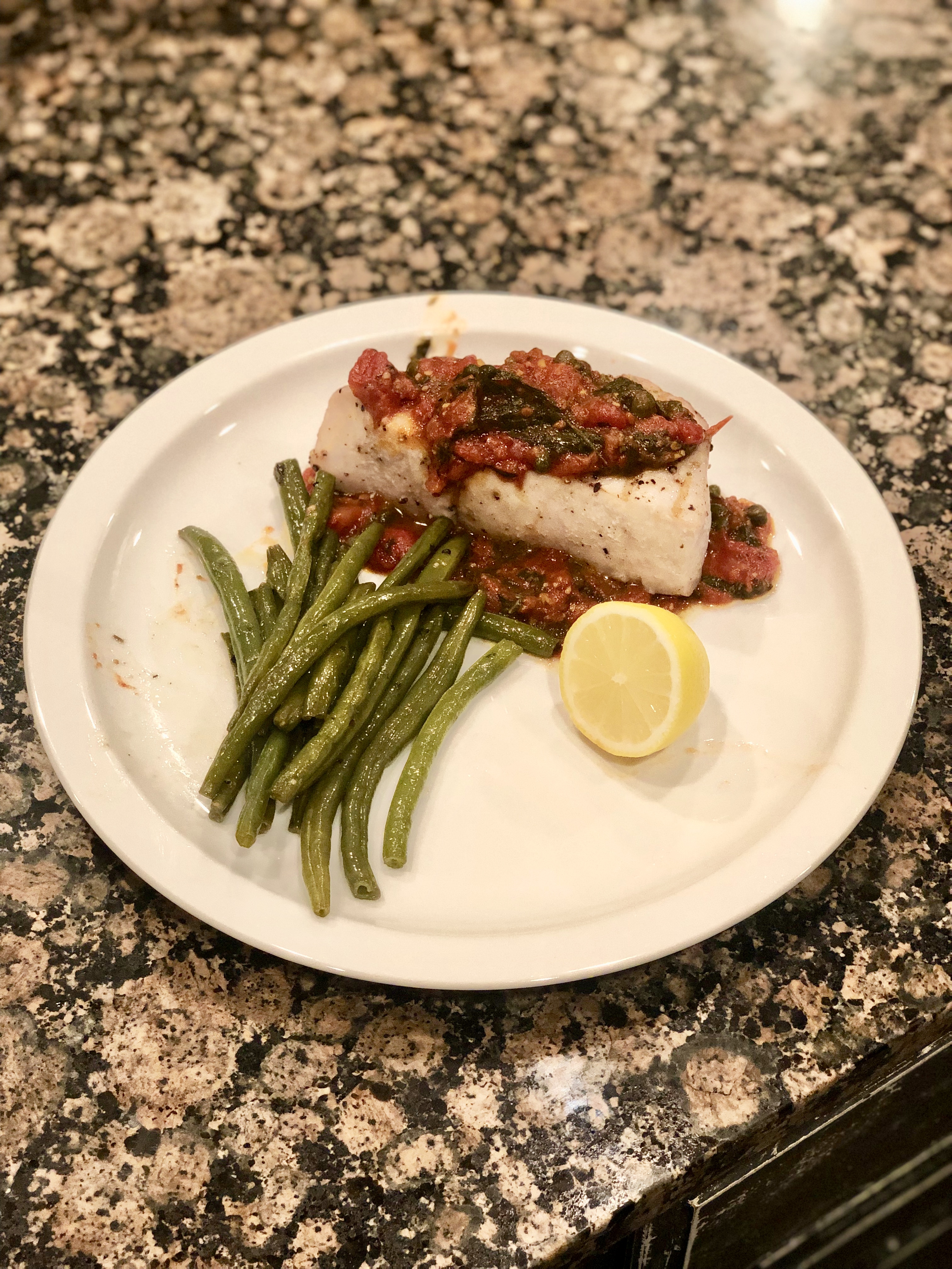 Grilled Amberjack with Tomato Basil Caper Sauce