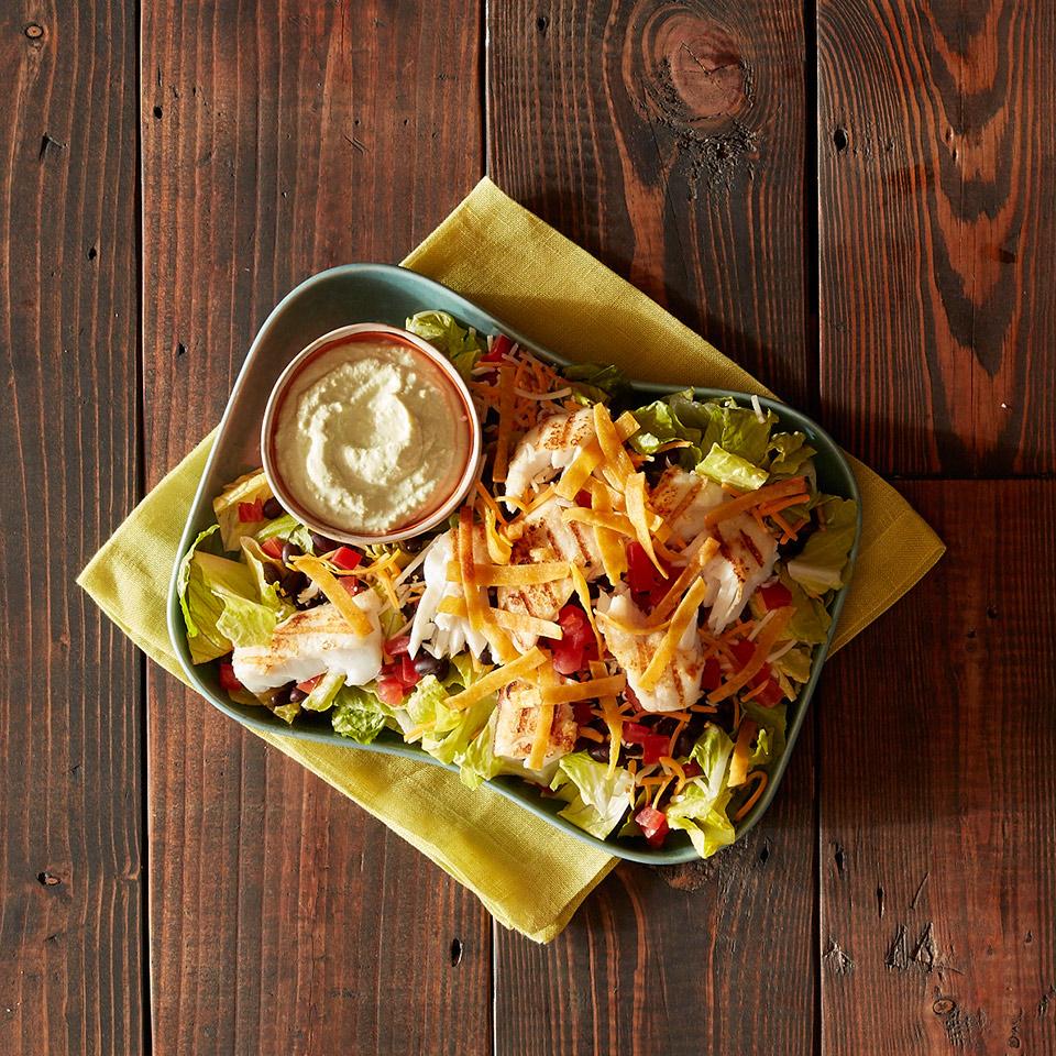 Grilled Fish Taco Salad with Avocado Dressing