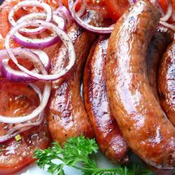 Grilled Italian Sausage with Marinated Tomatoes