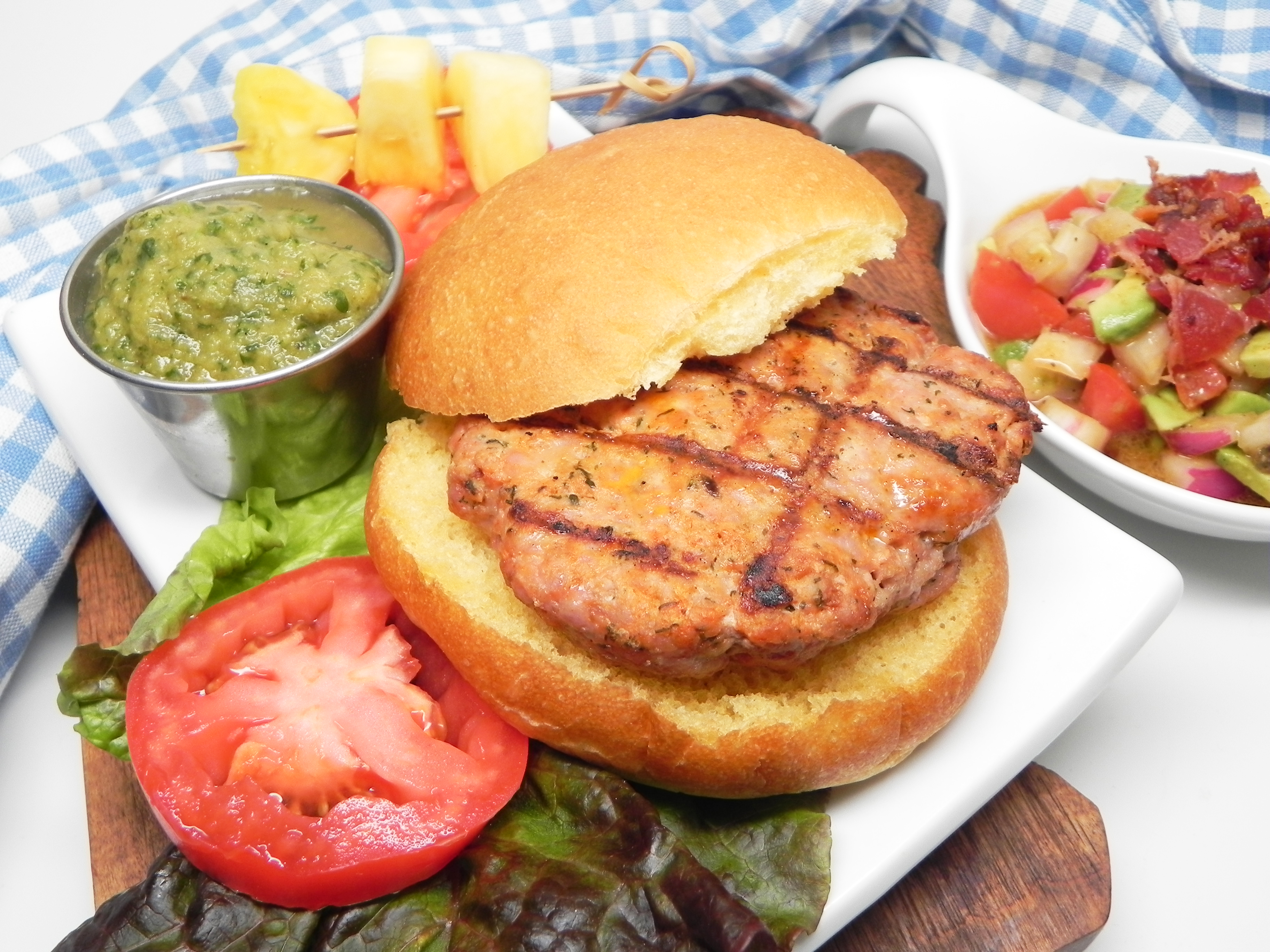 Grilled Pork Burgers with Pineapple Salsa