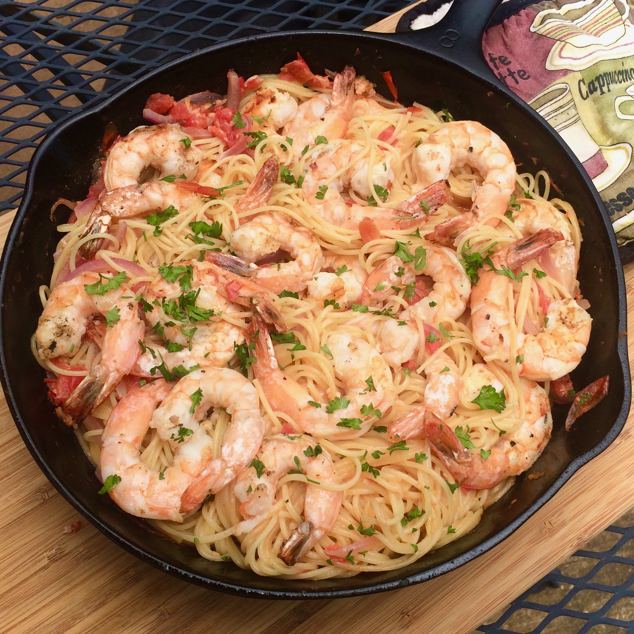 Grilled Shrimp with Fresh Tomato Sauce and Angel Hair Pasta