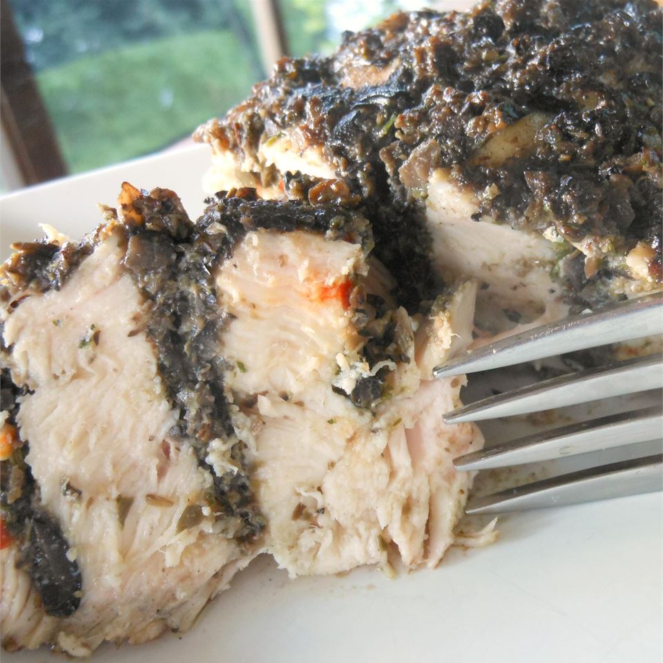 Grilled Stuffed Chicken With Olive and Caper Puree