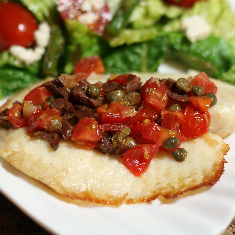 Grilled Tilapia with Tomato-Olive Tapenade