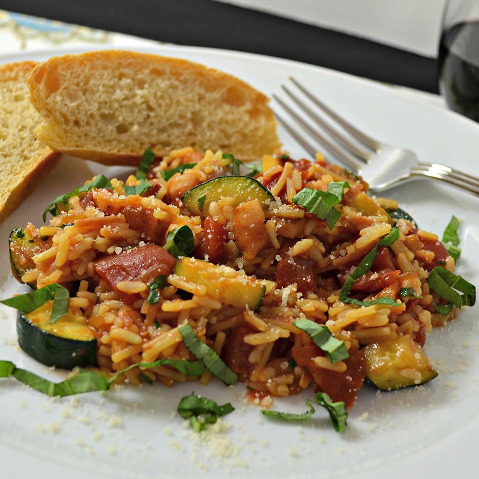 Harvest Tomato-Basil Rice with Pancetta