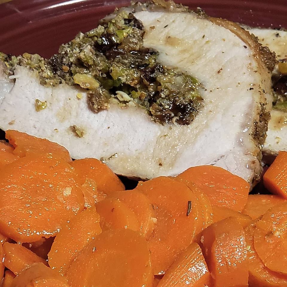 Herb Salted Pork Loin with Dried Fruit & Pistachio Stuffing
