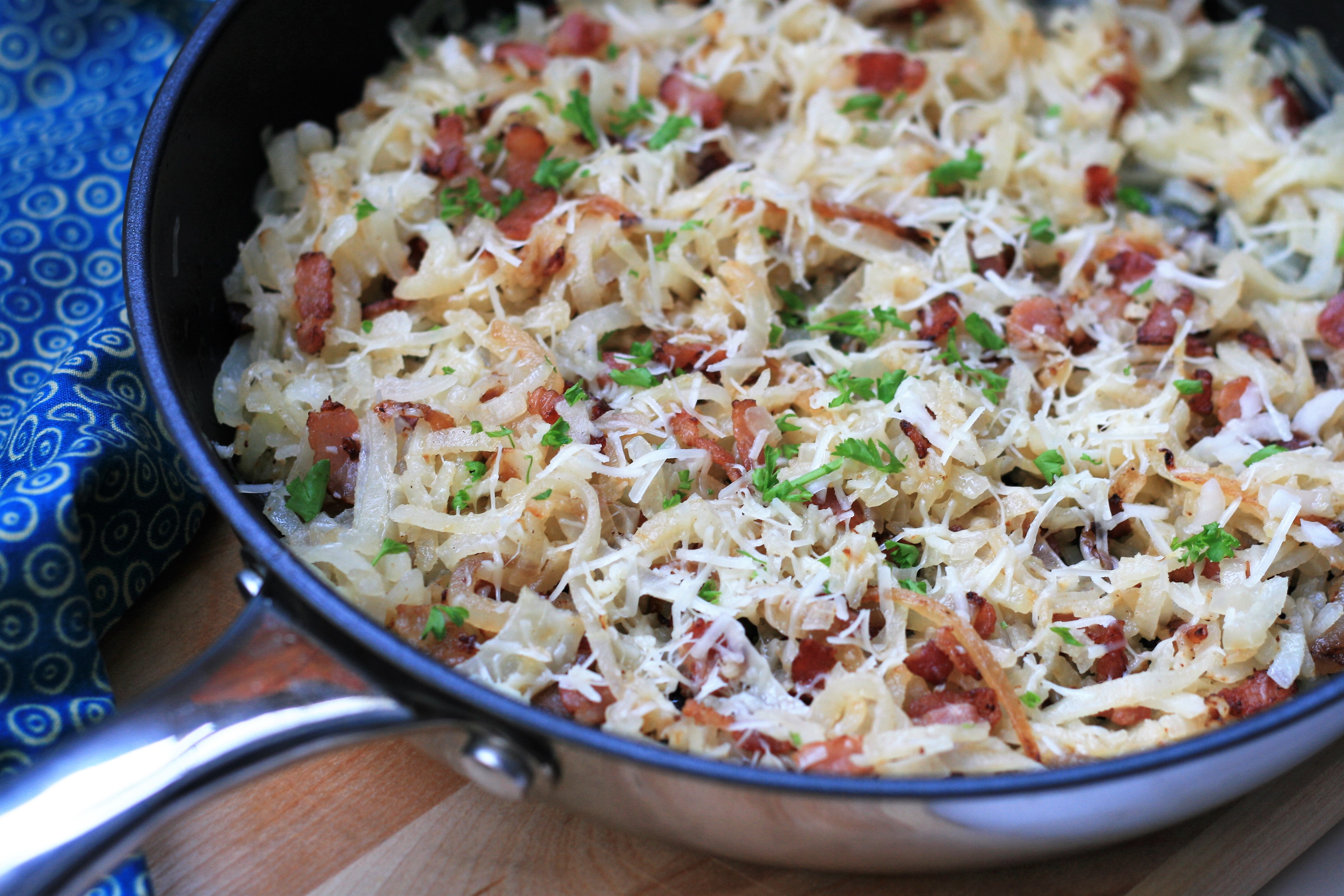 Kohlrabi Noodles with Bacon and Parmesan