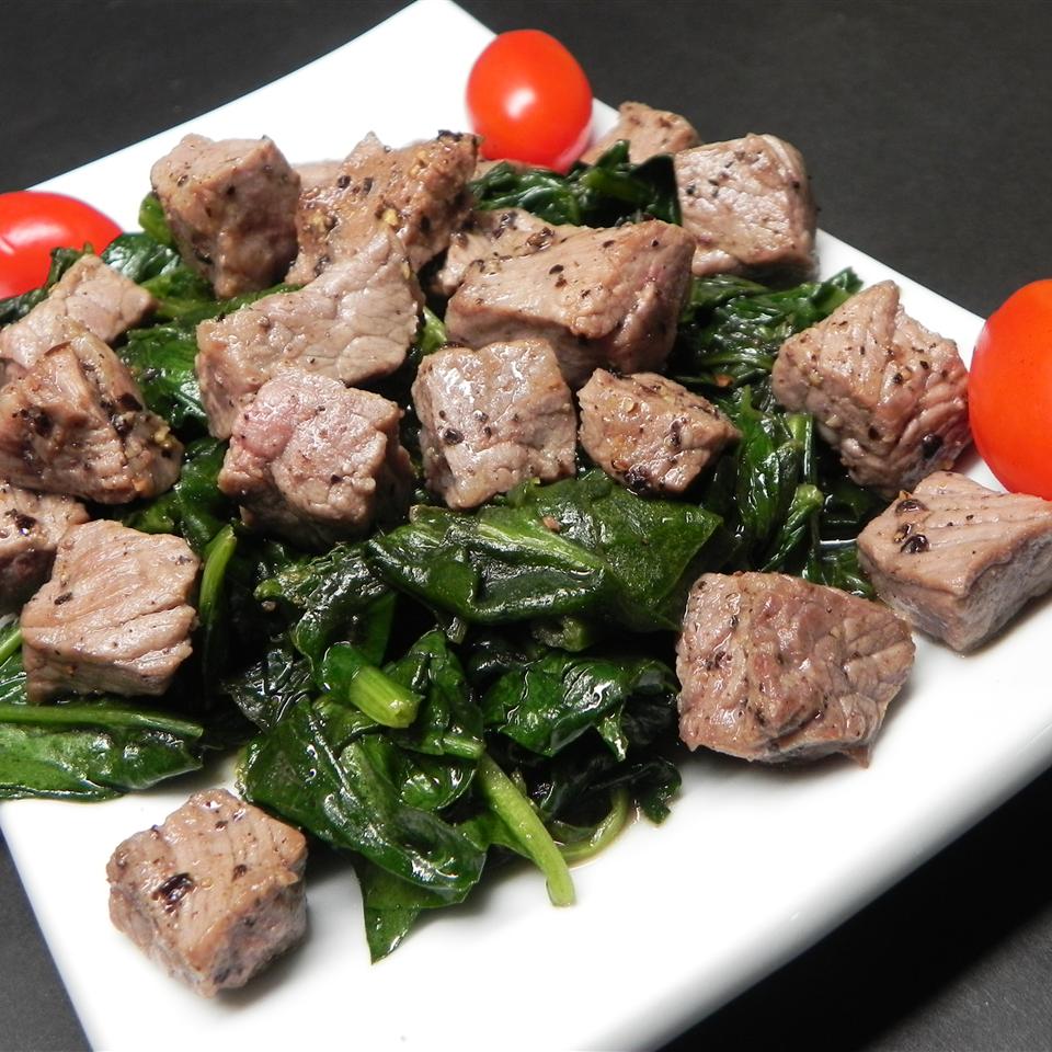 Kosher Wine and Pepper Steaks with Chard