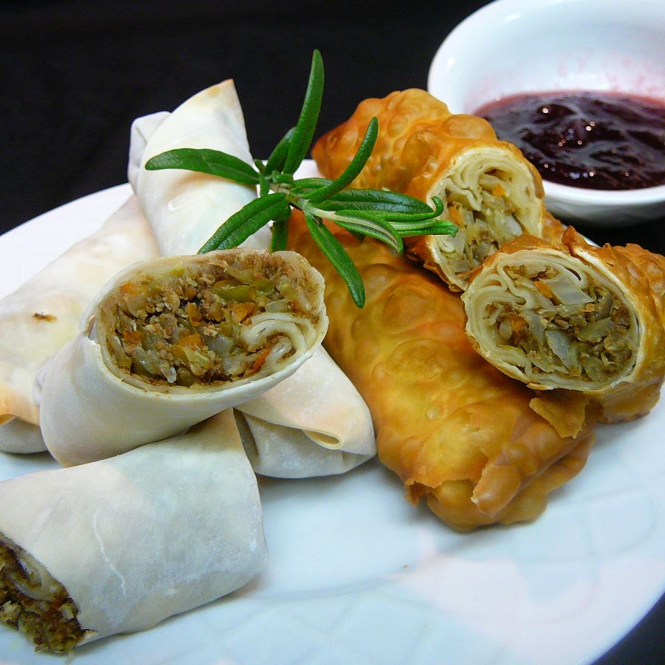 Leftover Turkey Spring Rolls with Cranberry Sweet and Sour Dipping Sauce