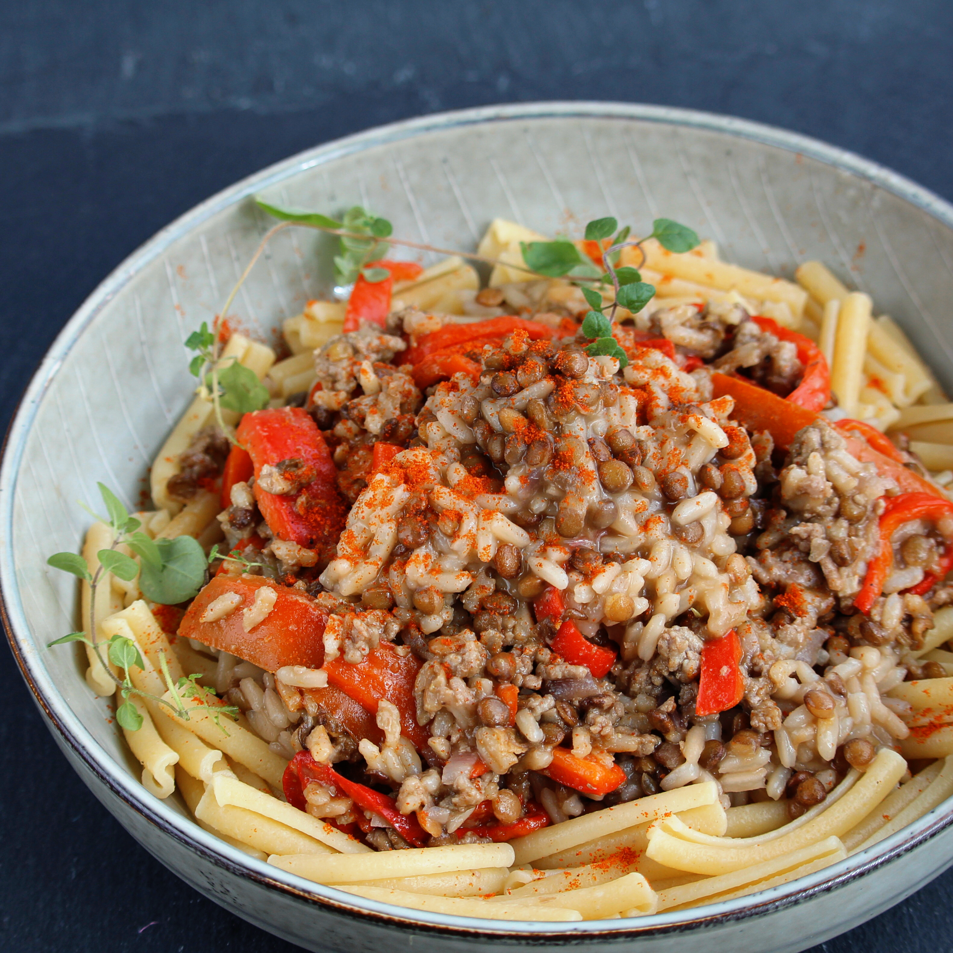 Lentils with Ground Beef and Rice